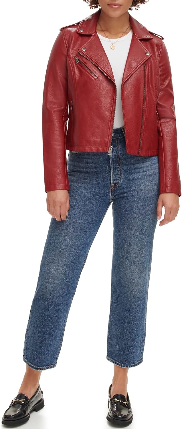 image:imageLevis Womens Classic Faux Leather Moto JacketDeep Cherry Red