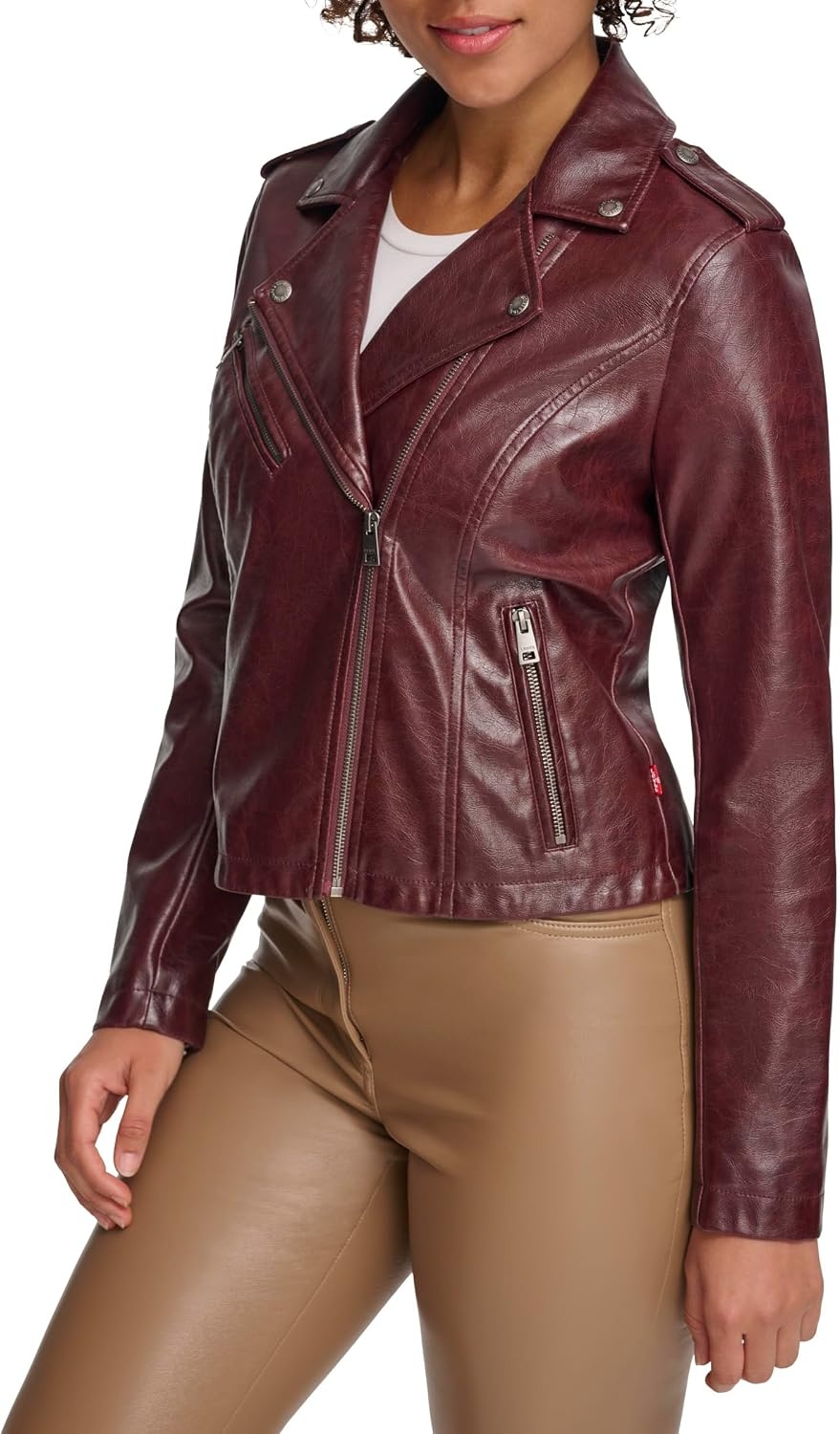 image:imageLevis Womens Classic Faux Leather Moto JacketOxblood Gloss Pu