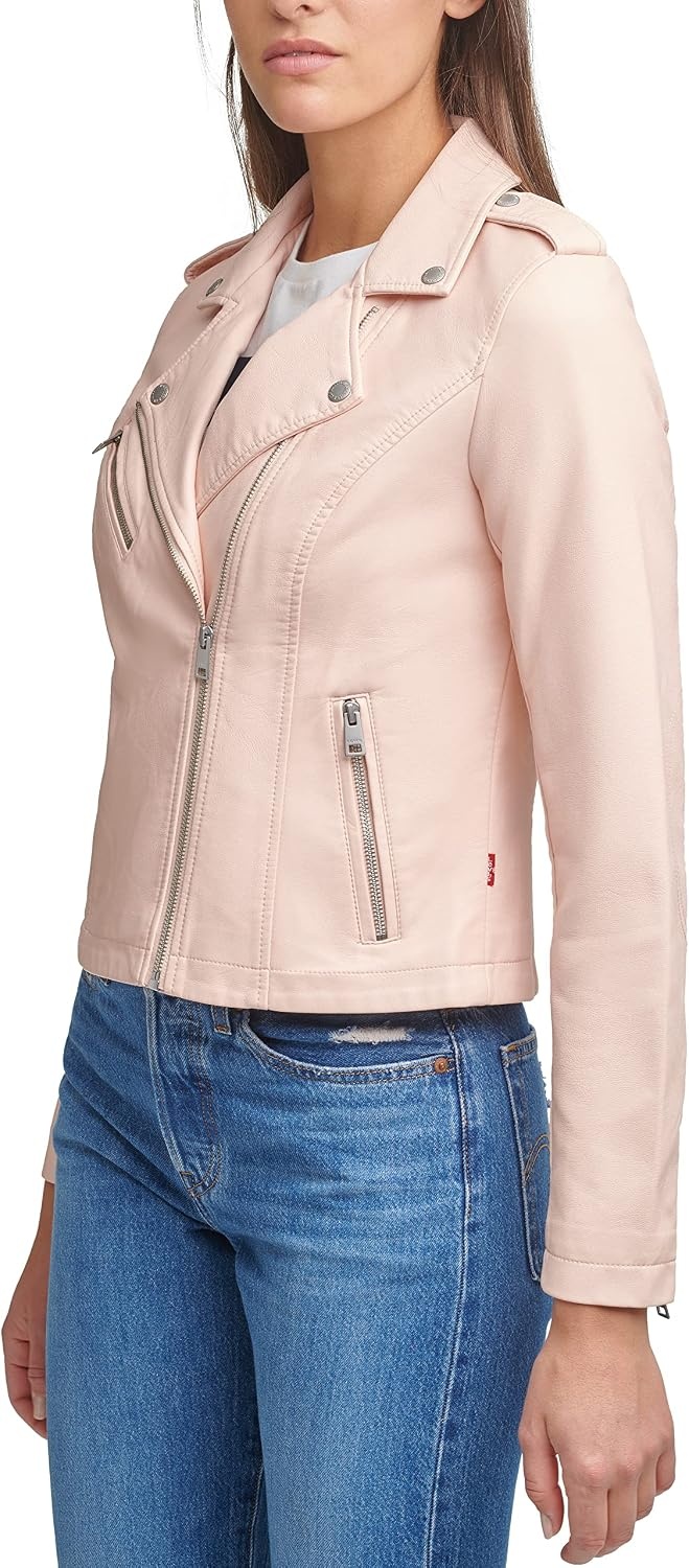 image:imageLevis Womens Classic Faux Leather Moto JacketScallop Shell Pink