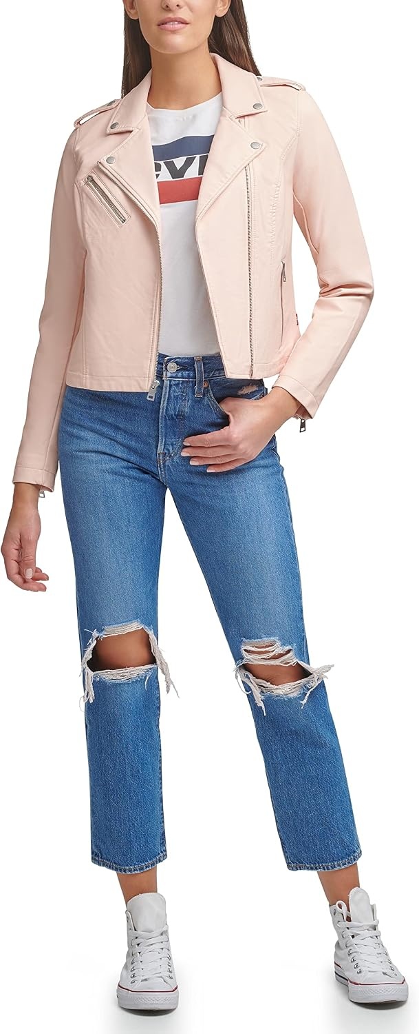 image:imageLevis Womens Classic Faux Leather Moto JacketScallop Shell Pink