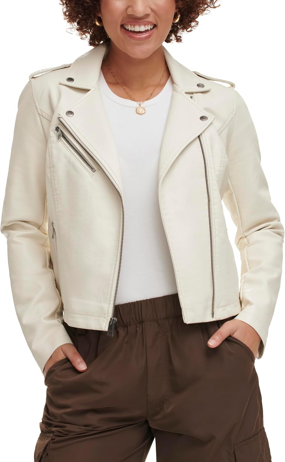 image:imageLevis Womens Classic Faux Leather Moto JacketWhite Oyster