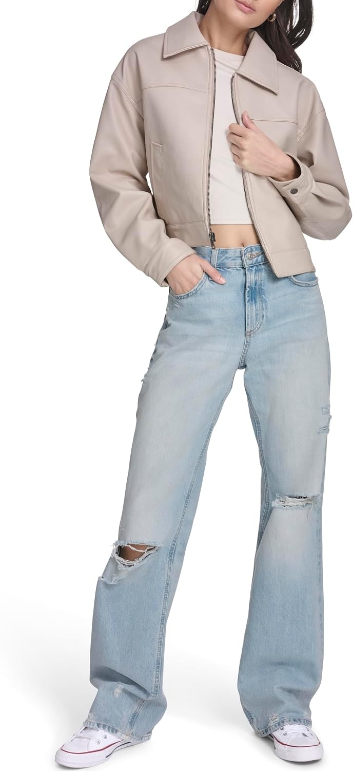 image:imageLevis Womens Relaxed Fit Zip Front JacketChateau Grey Faux Leather