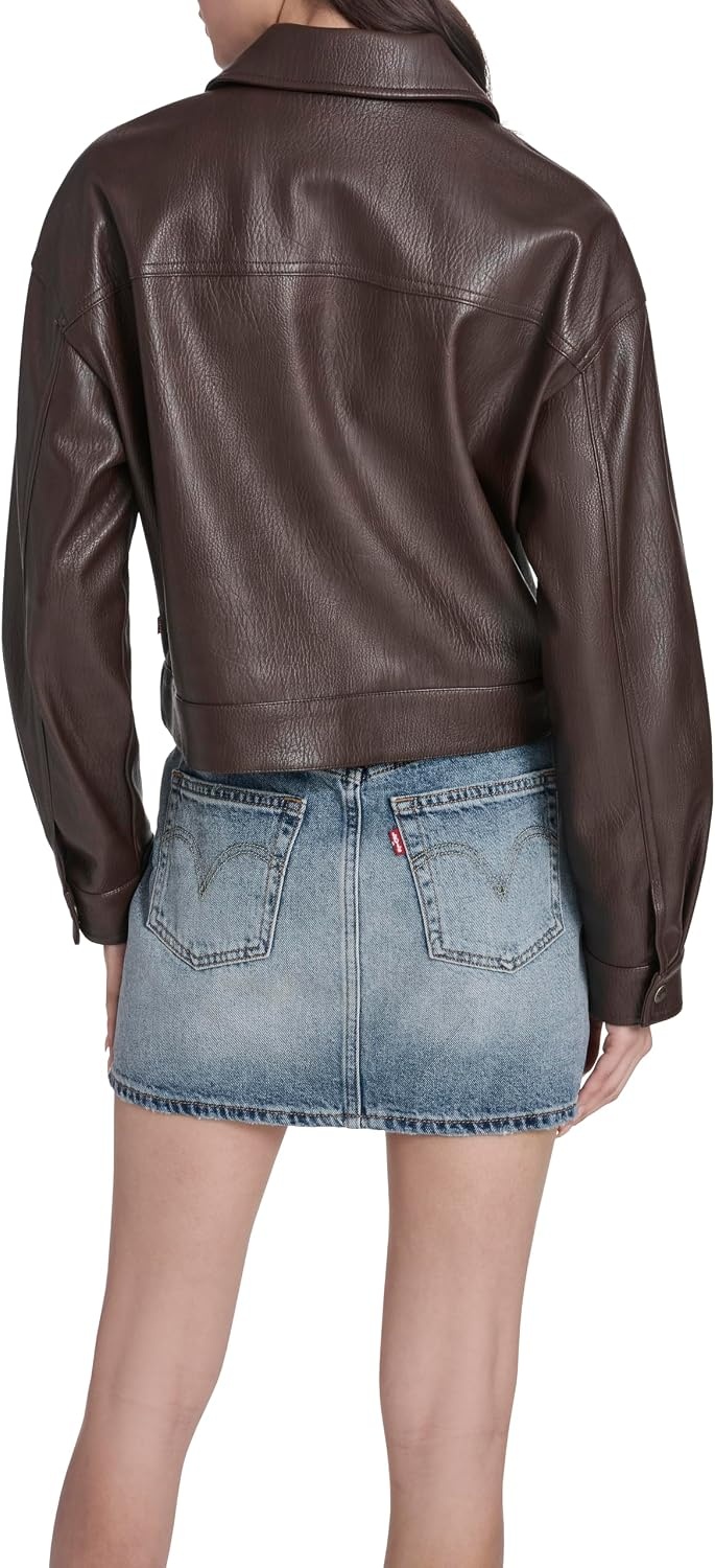 image:imageLevis Womens Relaxed Fit Zip Front JacketDark Brown Faux Leather