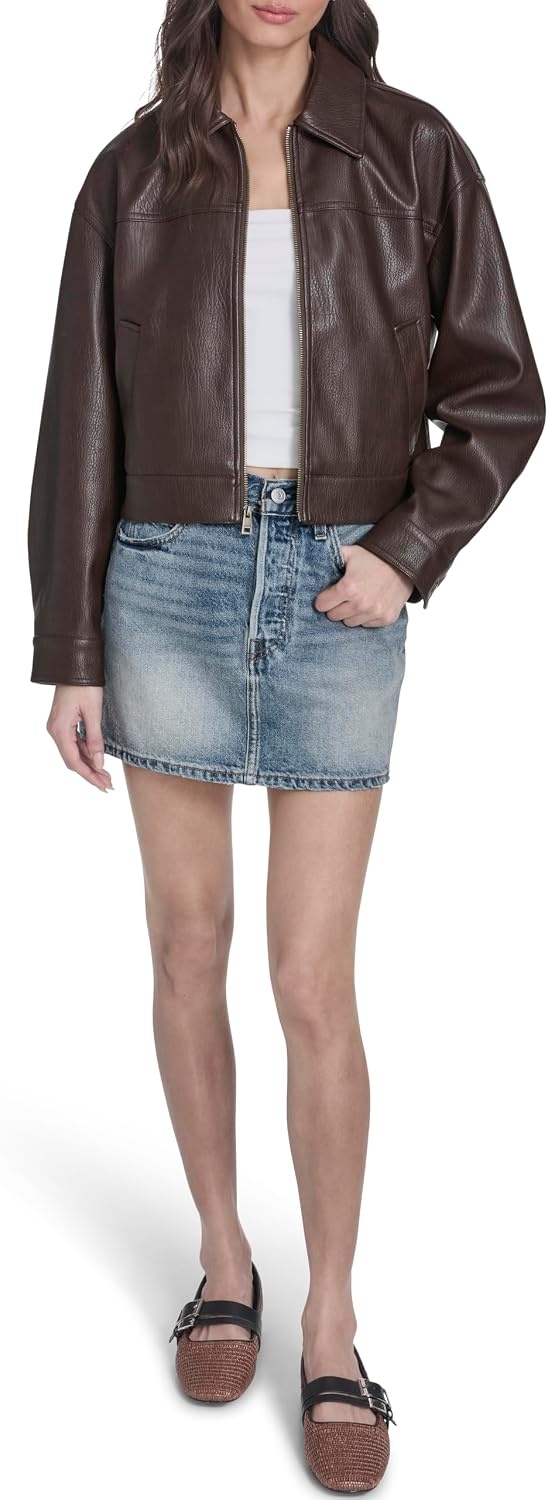 image:imageLevis Womens Relaxed Fit Zip Front JacketDark Brown Faux Leather