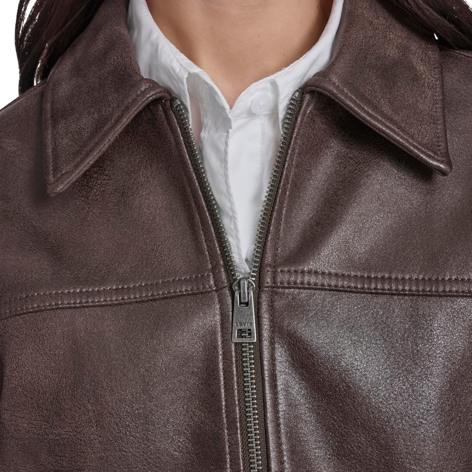 image:imageLevis Womens Relaxed Fit Zip Front JacketDark Brown Faux Suede