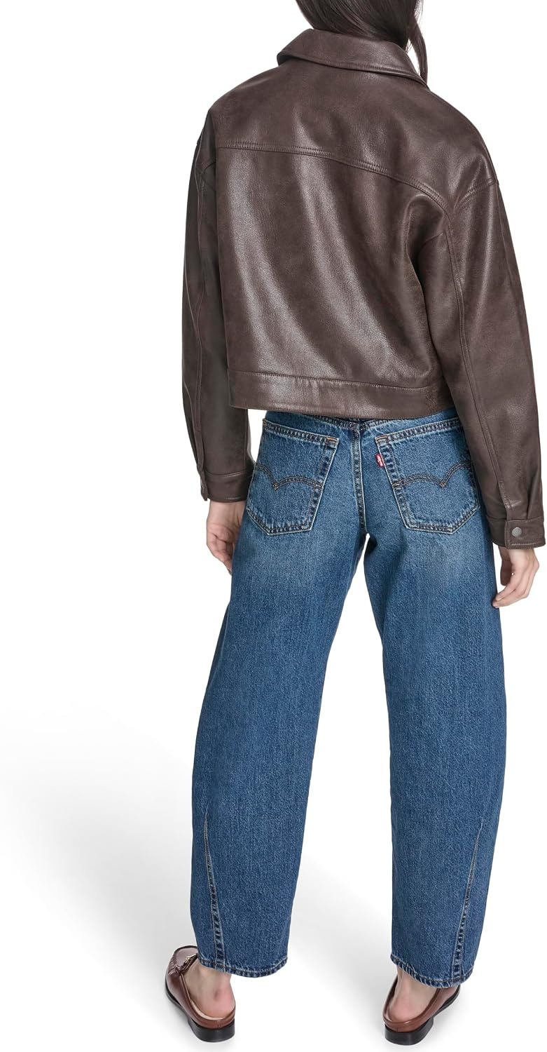 image:imageLevis Womens Relaxed Fit Zip Front JacketDark Brown Faux Suede