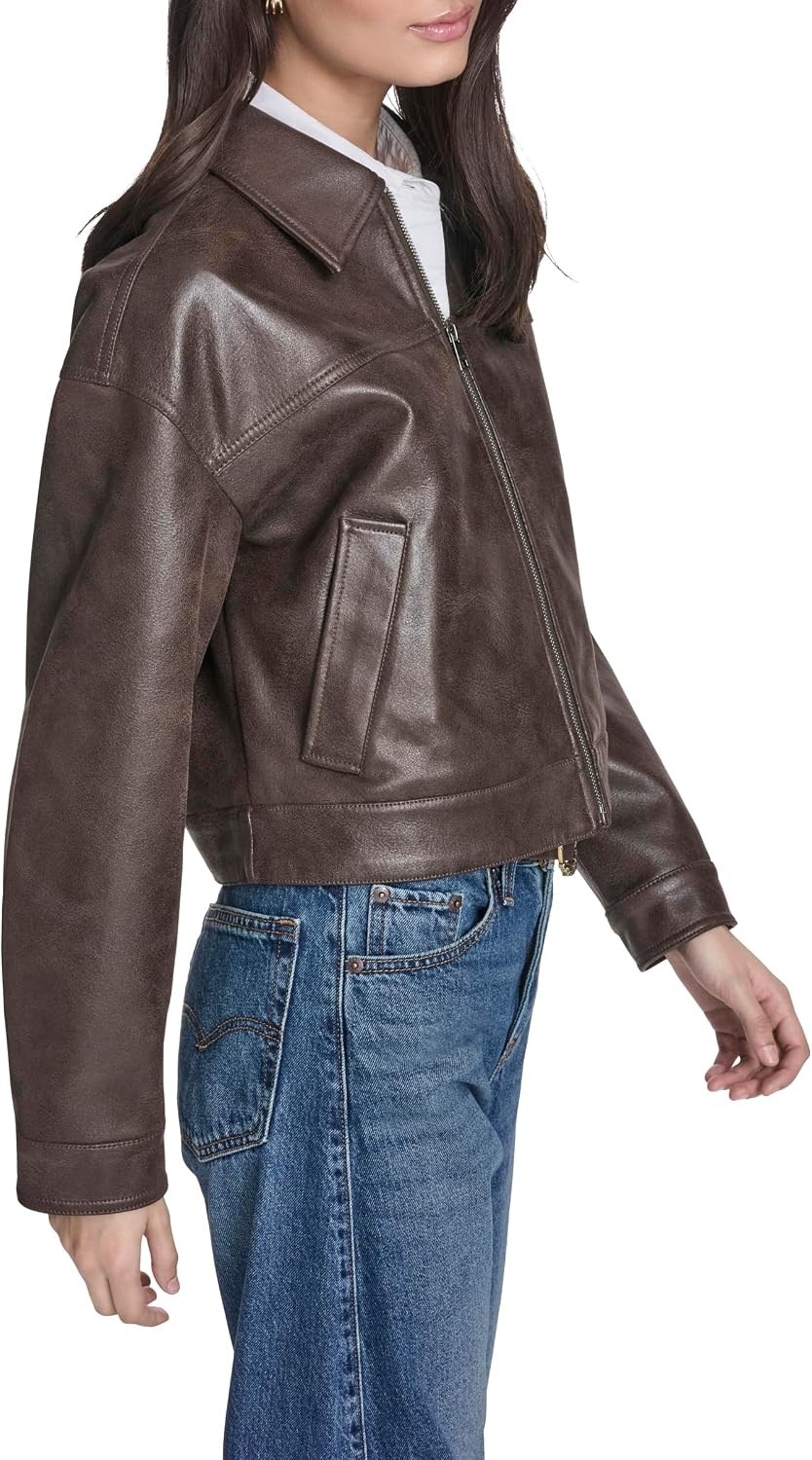 image:imageLevis Womens Relaxed Fit Zip Front JacketDark Brown Faux Suede