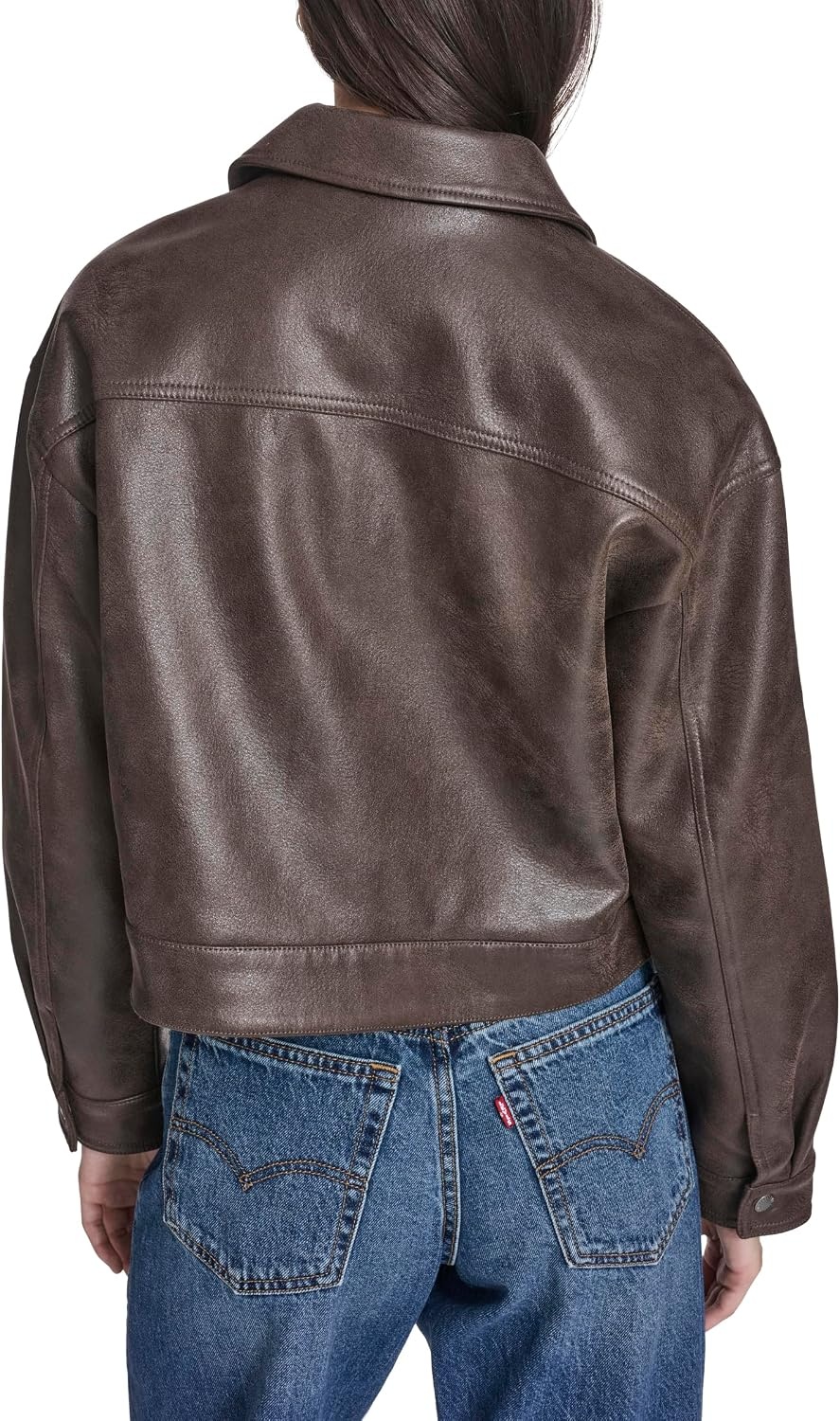 image:imageLevis Womens Relaxed Fit Zip Front JacketDark Brown Faux Suede