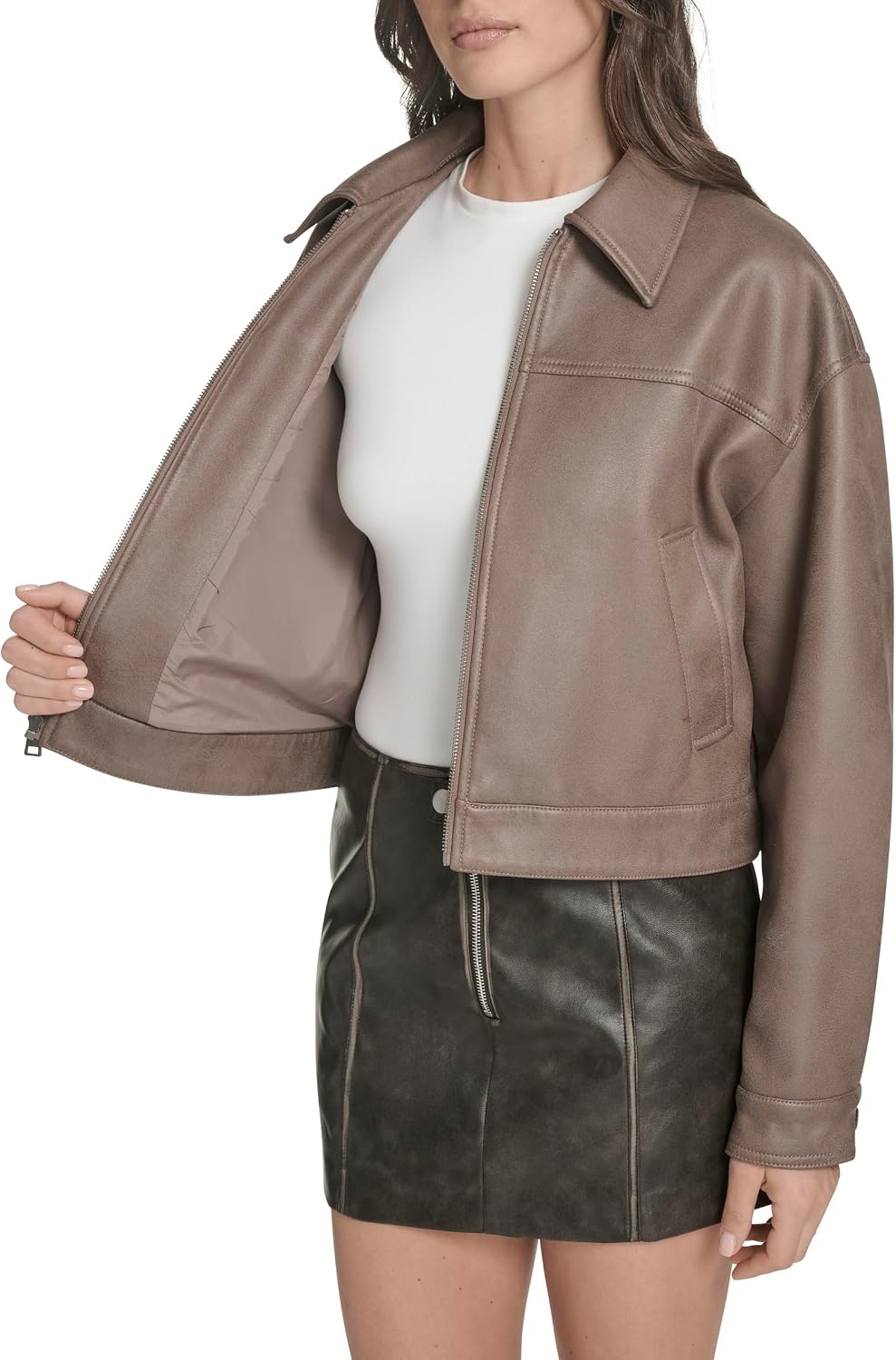 image:imageLevis Womens Relaxed Fit Zip Front JacketPine Bark Faux Suede