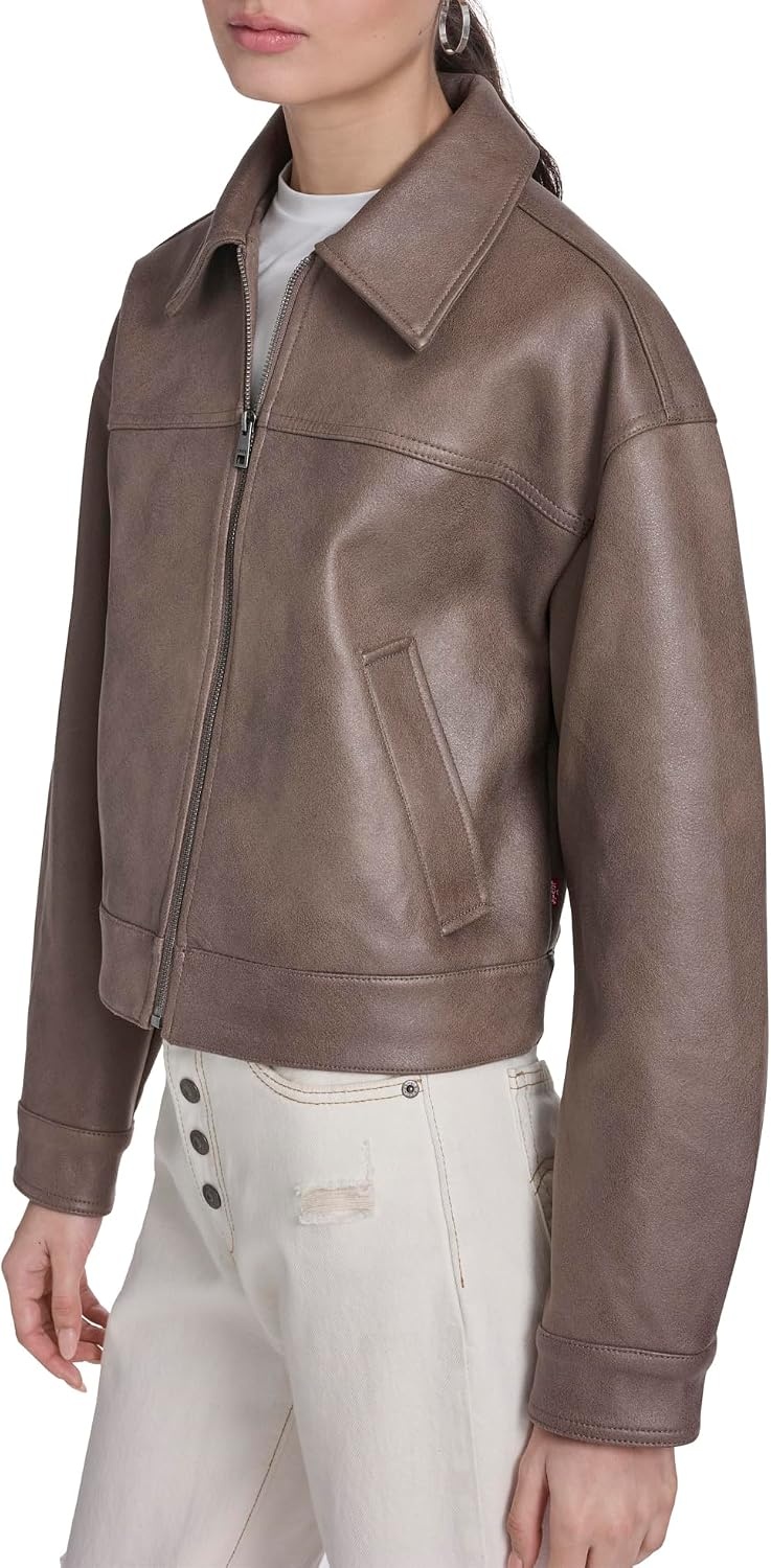 image:imageLevis Womens Relaxed Fit Zip Front JacketPine Bark Faux Suede
