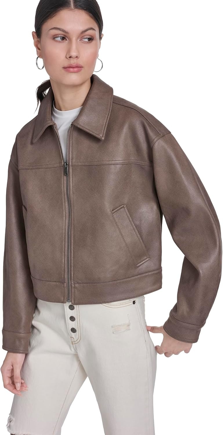image:imageLevis Womens Relaxed Fit Zip Front JacketPine Bark Faux Suede