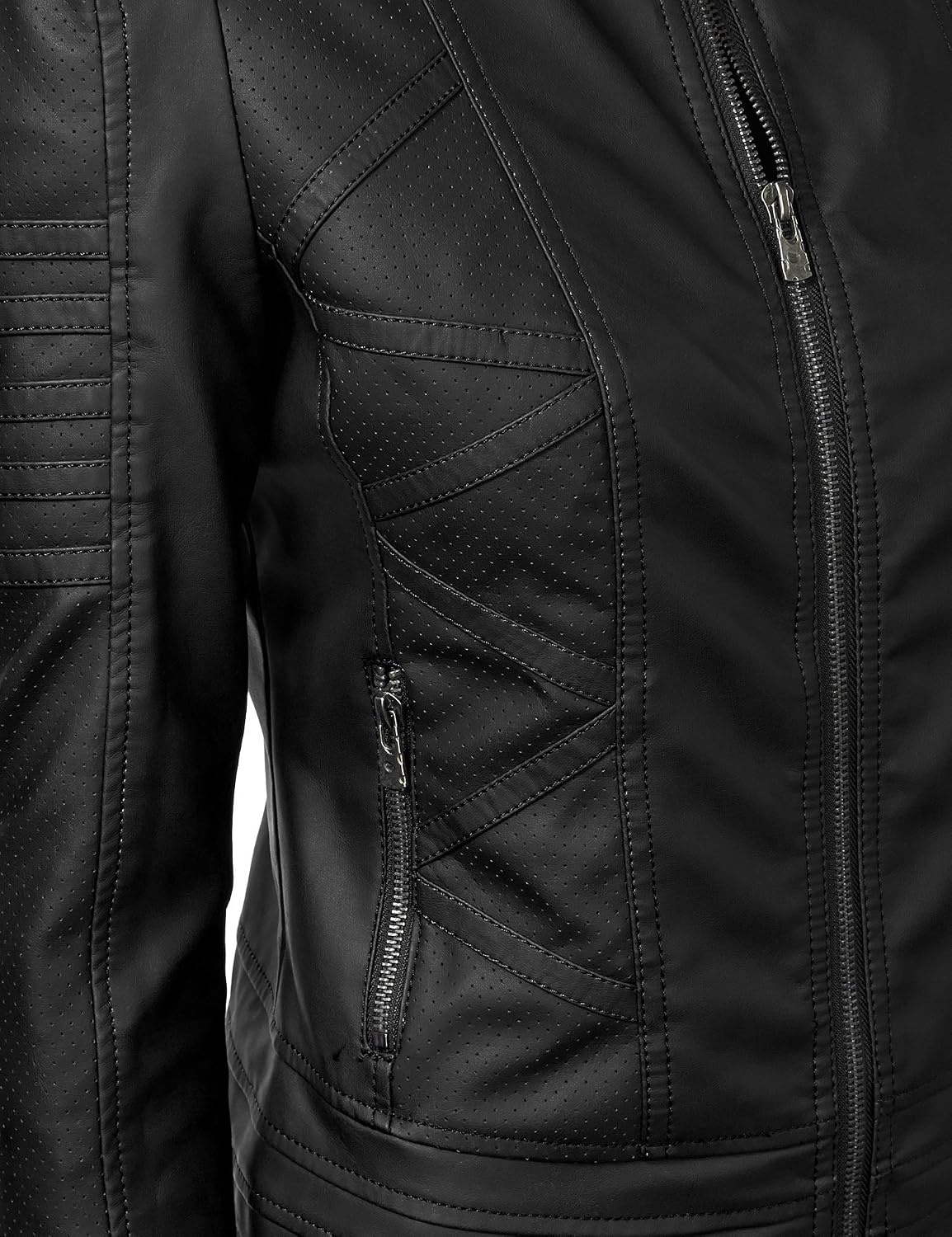 image:imageMBJ Womens Faux Leather Zip Up Moto Biker Jacket With Stitching DetaiLWjc746black