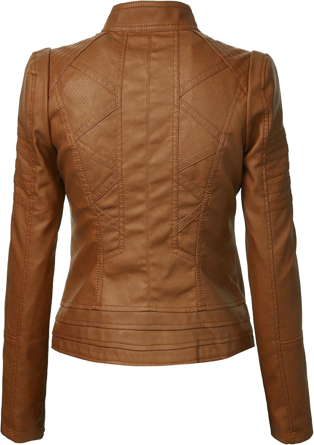 image:imageMBJ Womens Faux Leather Zip Up Moto Biker Jacket With Stitching DetaiLWjc746camel