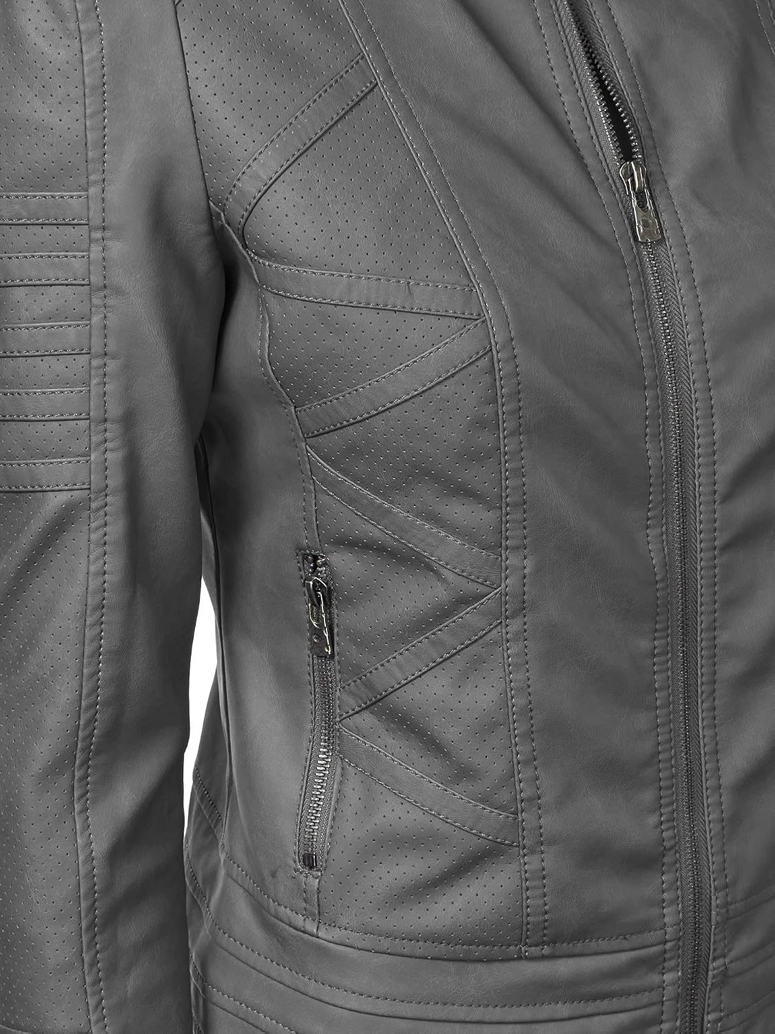 image:imageMBJ Womens Faux Leather Zip Up Moto Biker Jacket With Stitching DetaiLWjc746grey