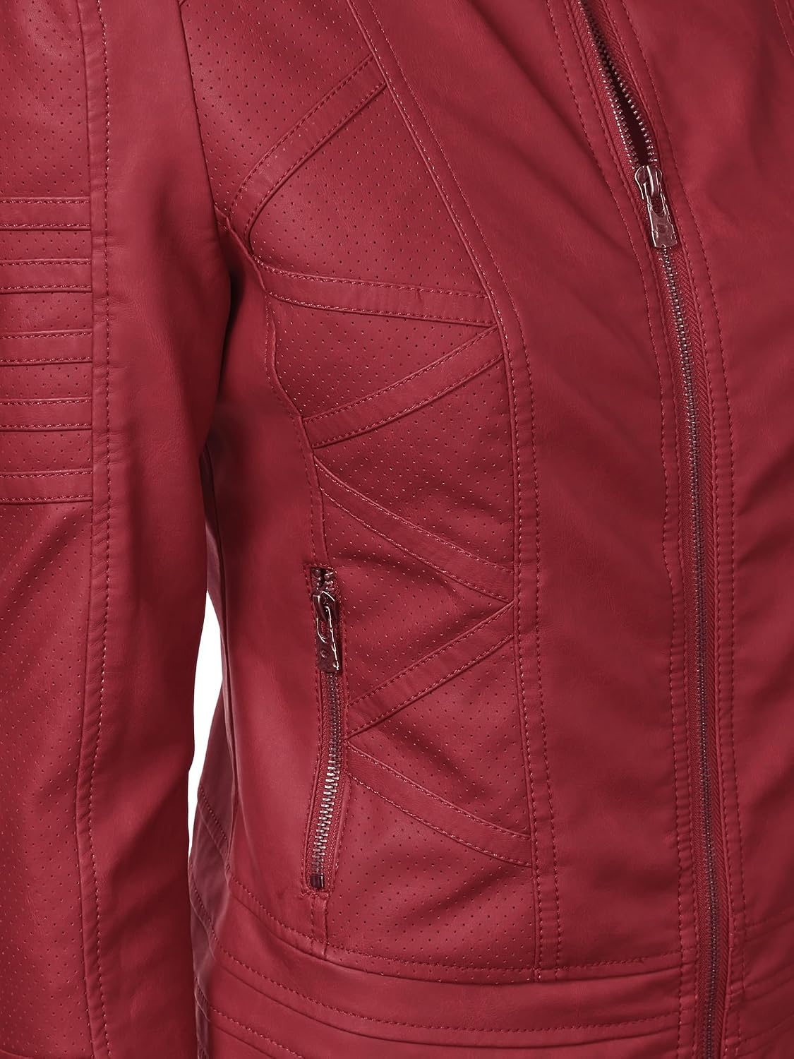 image:imageMBJ Womens Faux Leather Zip Up Moto Biker Jacket With Stitching DetaiLWjc746red