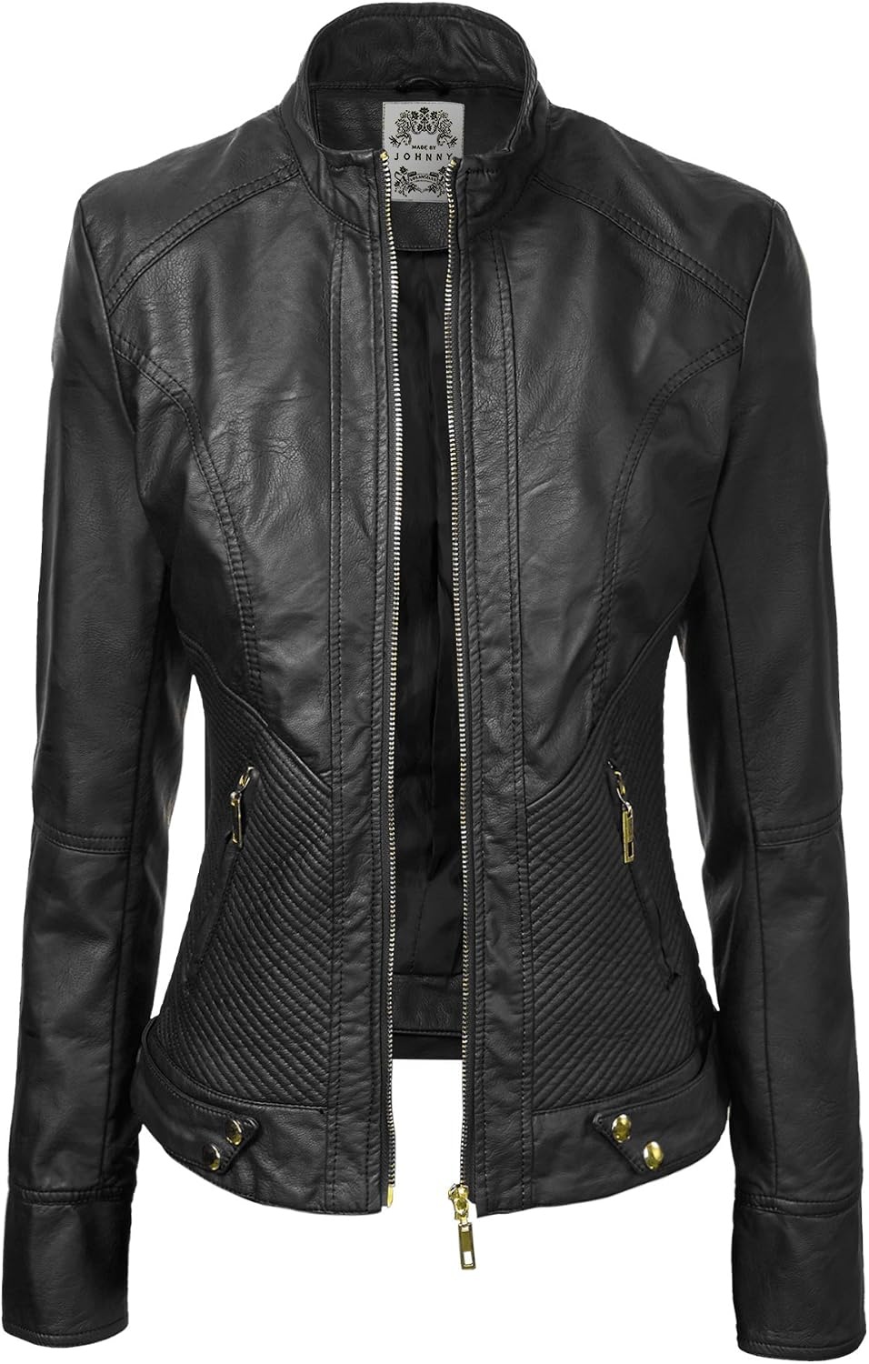 image:imageMBJ Womens Faux Leather Zip Up Moto Biker Jacket With Stitching DetaiLWjc747black
