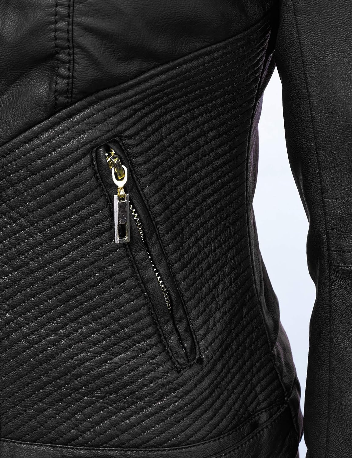 image:imageMBJ Womens Faux Leather Zip Up Moto Biker Jacket With Stitching DetaiLWjc747black