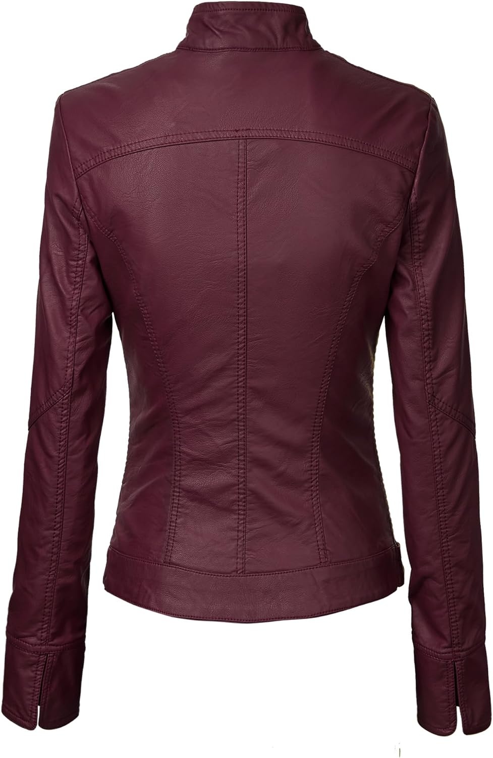 image:imageMBJ Womens Faux Leather Zip Up Moto Biker Jacket With Stitching DetaiLWjc747wine