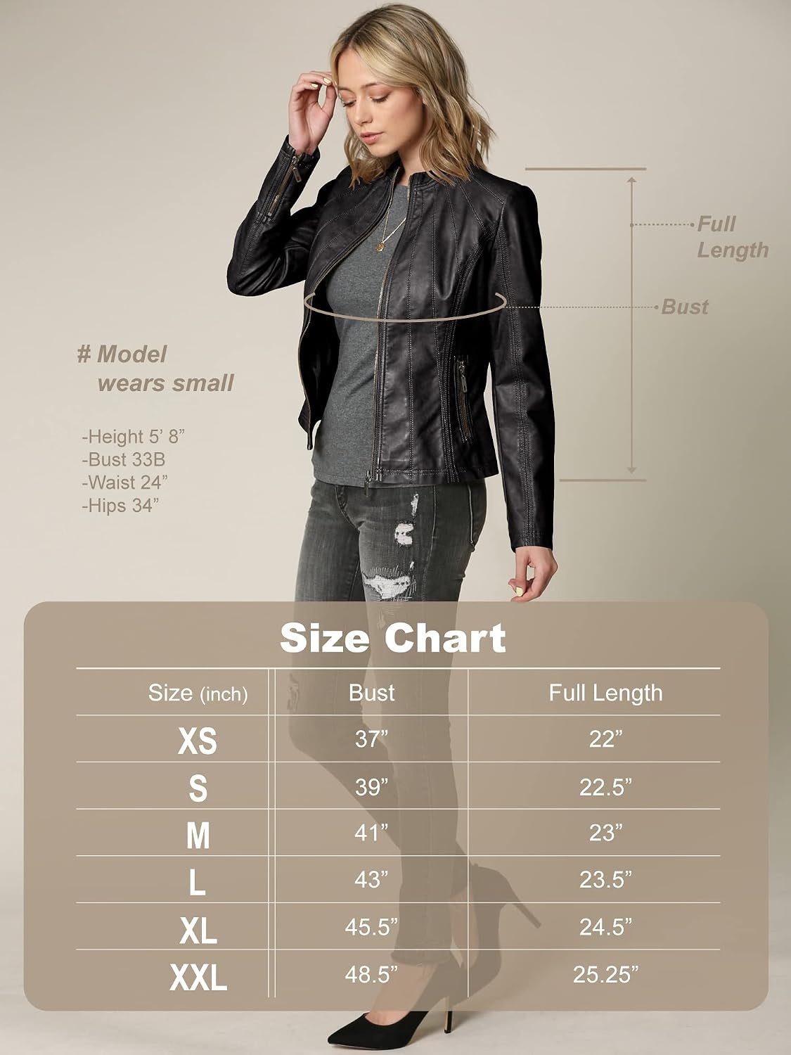 image:imageMBJ Womens Faux Leather Zip Up Moto Biker Jacket With Stitching DetaiLWjc877black