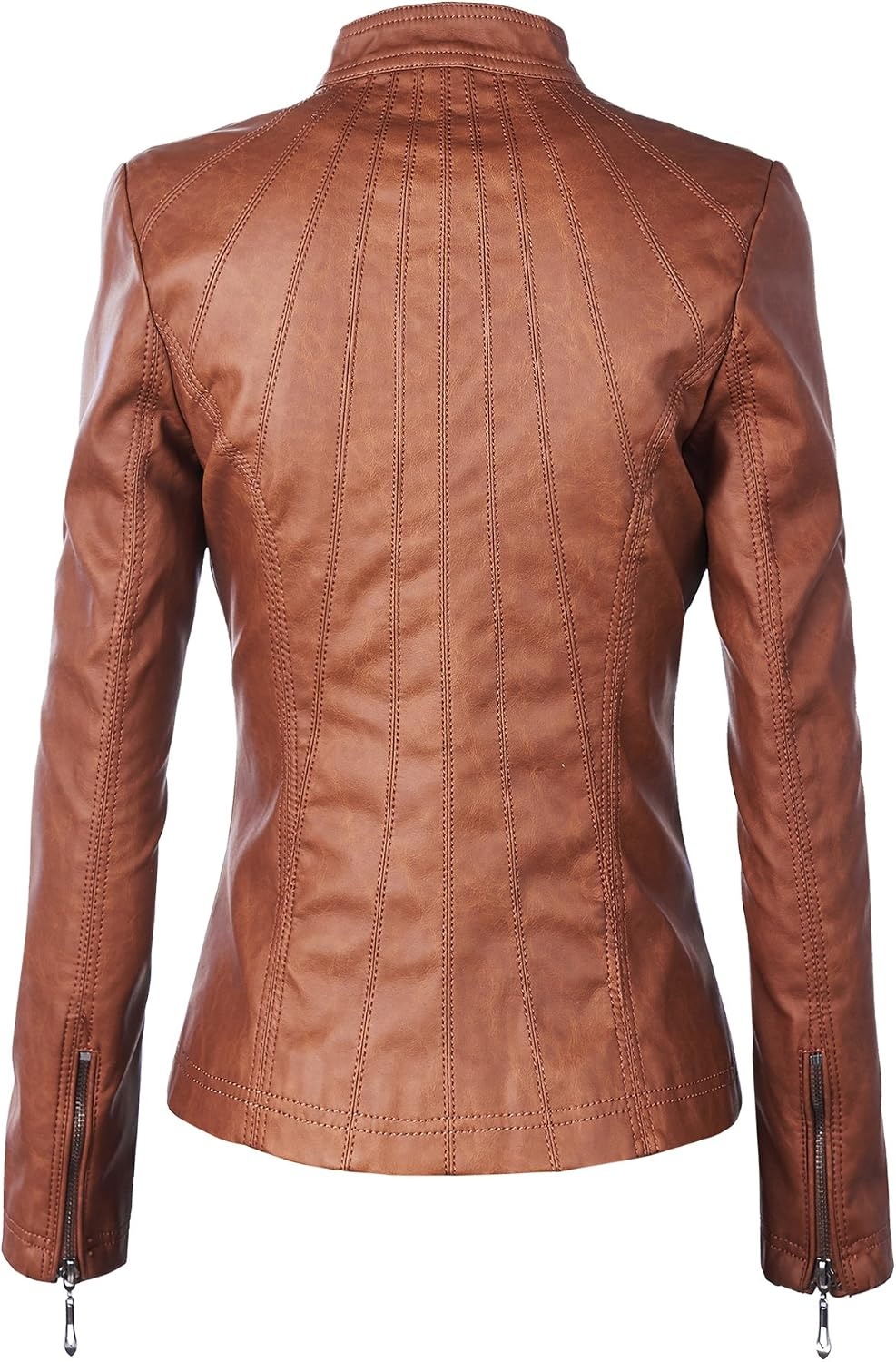 image:imageMBJ Womens Faux Leather Zip Up Moto Biker Jacket With Stitching DetaiLWjc877camel