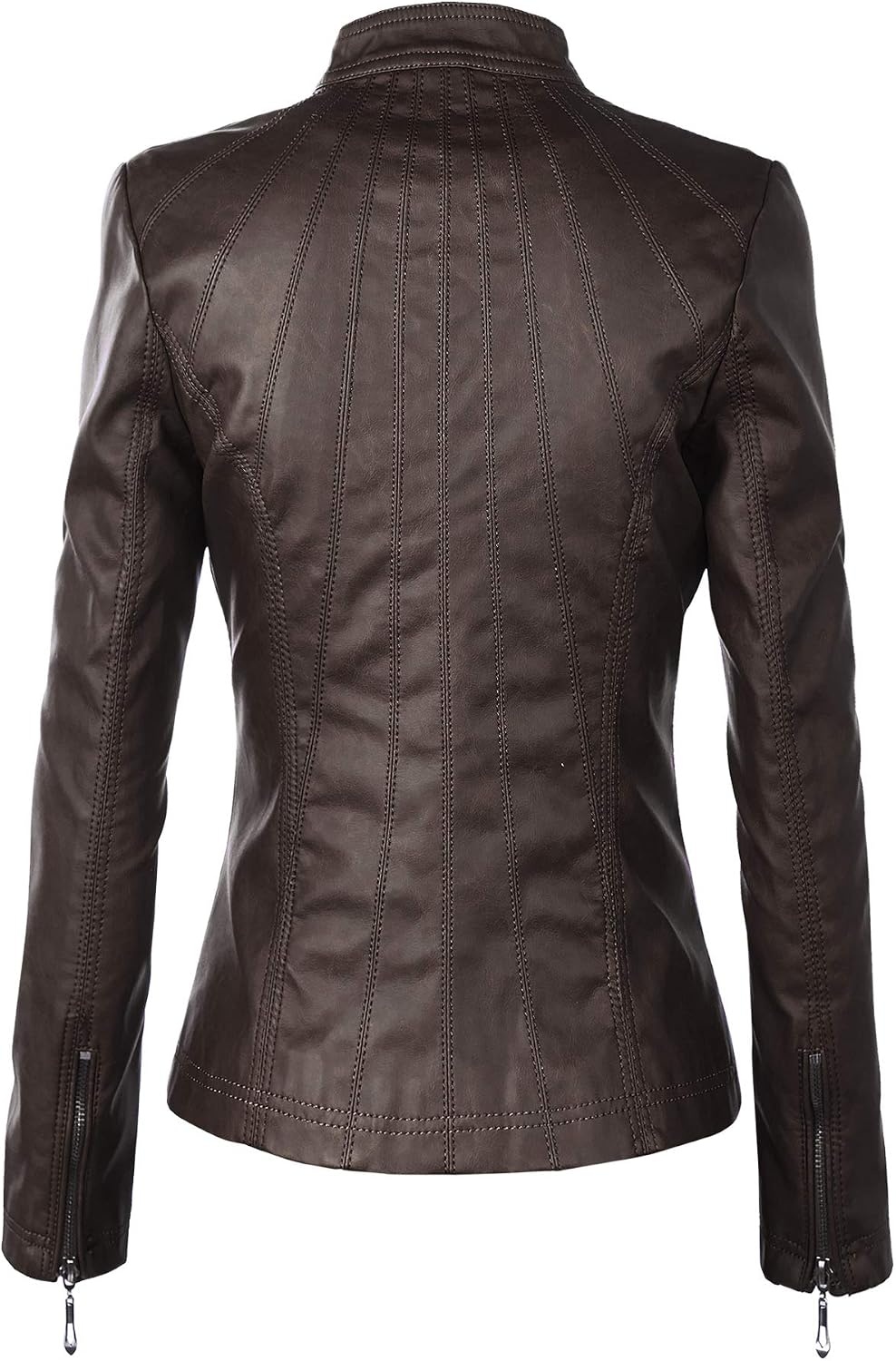image:imageMBJ Womens Faux Leather Zip Up Moto Biker Jacket With Stitching DetaiLWjc877coffee