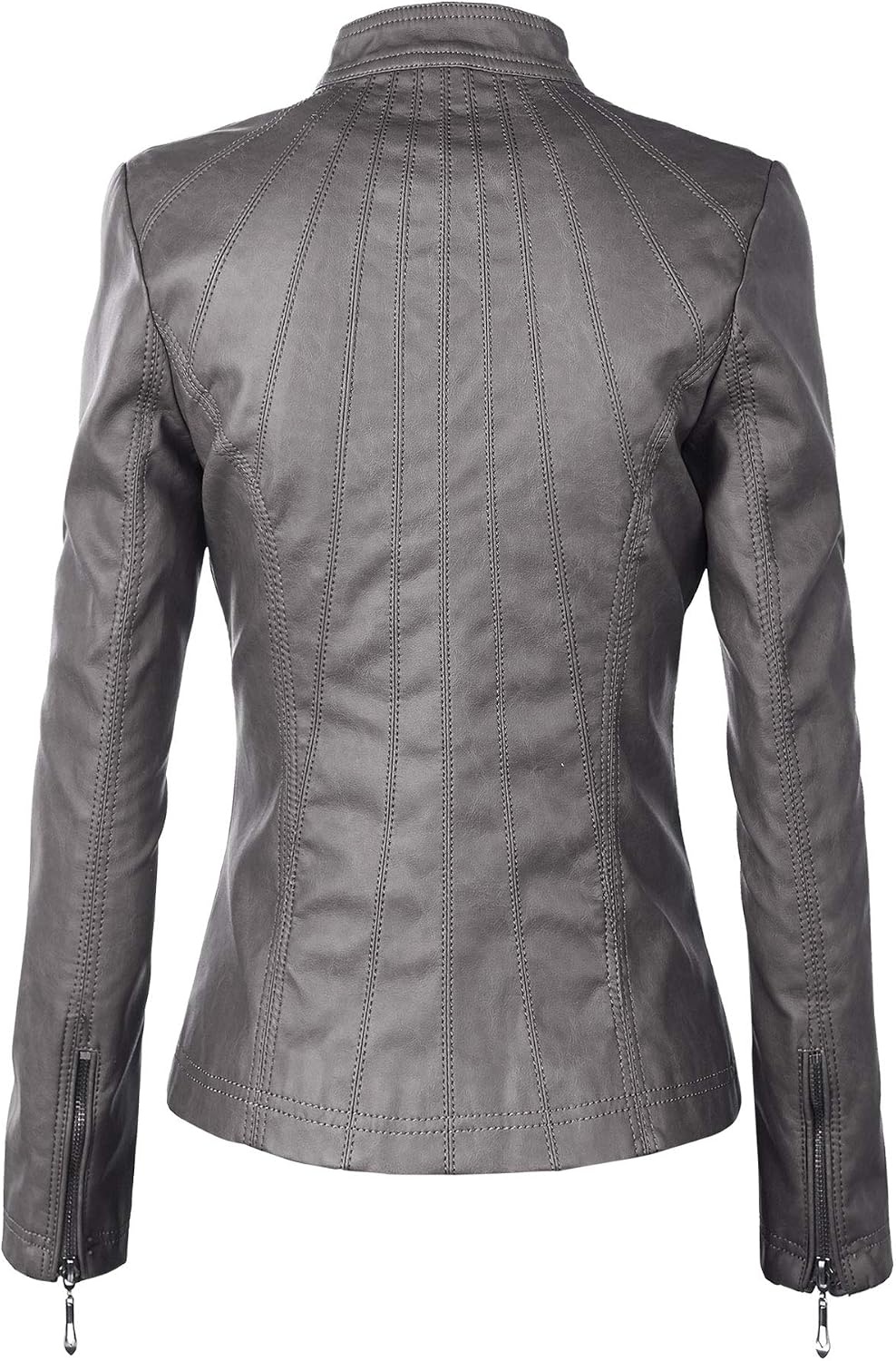 image:imageMBJ Womens Faux Leather Zip Up Moto Biker Jacket With Stitching DetaiLWjc877grey