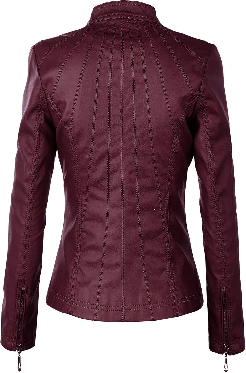 image:imageMBJ Womens Faux Leather Zip Up Moto Biker Jacket With Stitching DetaiLWjc877wine