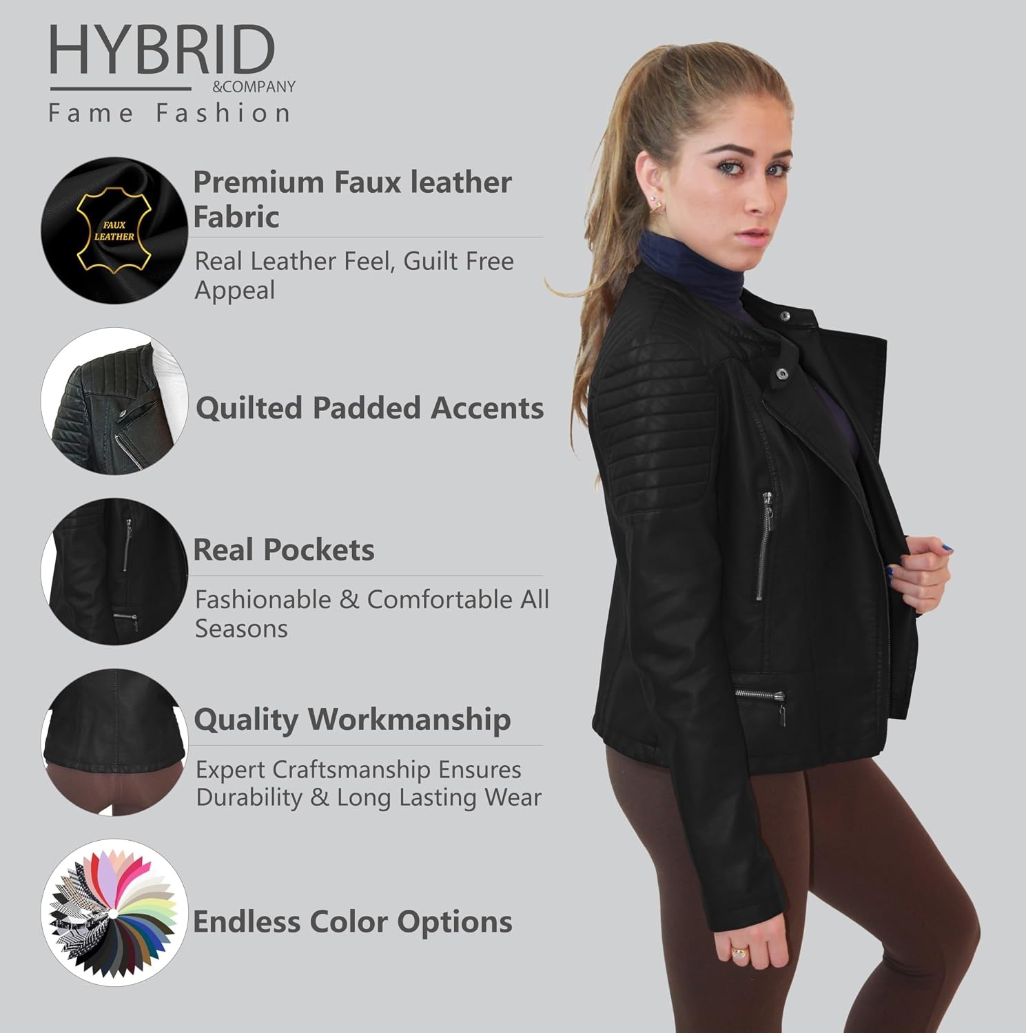 image:imageOlivia Miller Womens Faux Leather Moto Jacket Zipup closure faux leather material biker moto style slim fit suitable for casual wear and outingsBlack