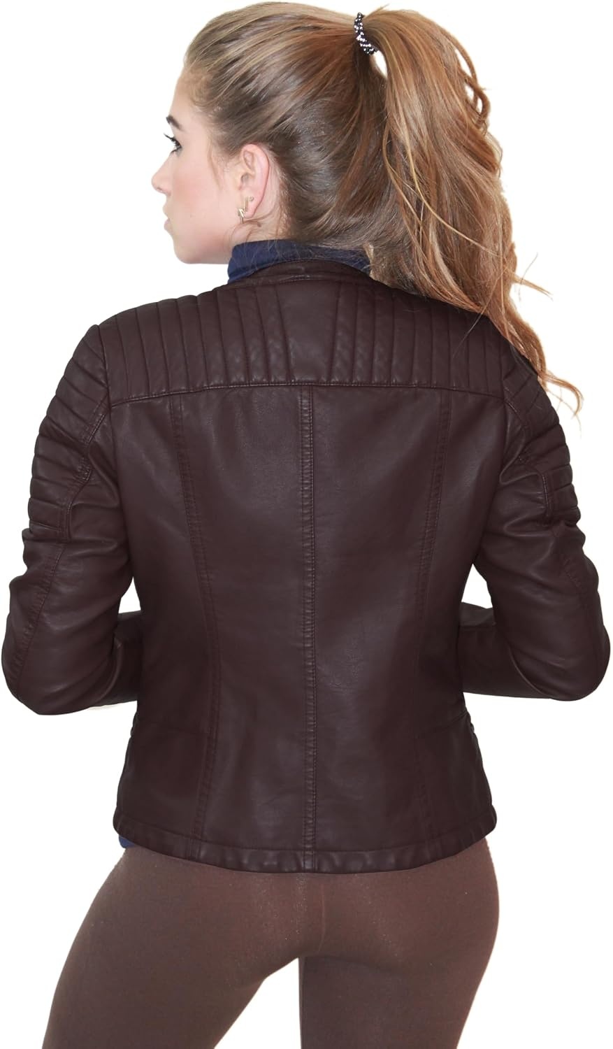 image:imageOlivia Miller Womens Faux Leather Moto Jacket Zipup closure faux leather material biker moto style slim fit suitable for casual wear and outingsBurgundy