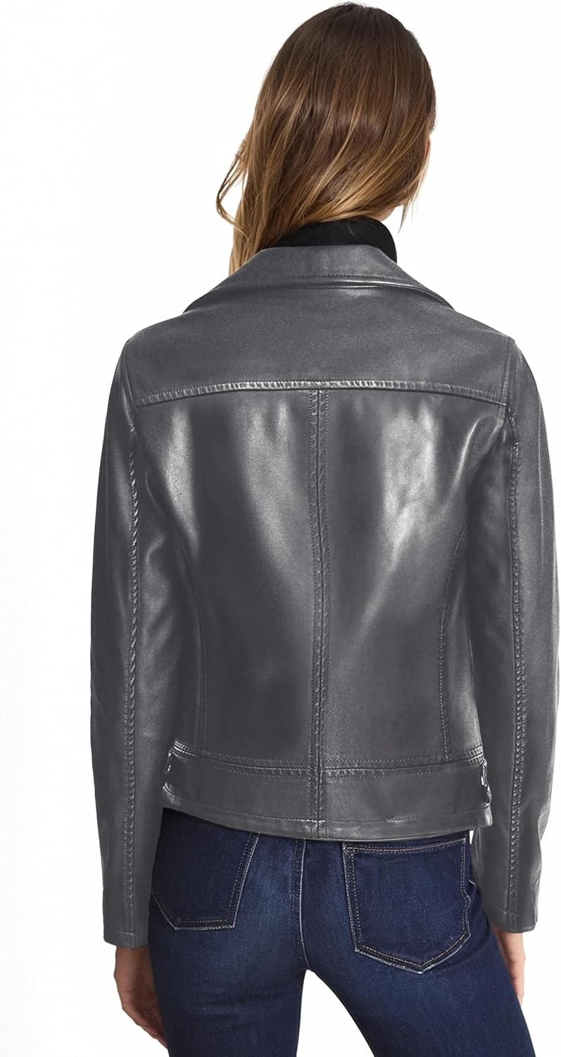 image:imageOlivia Miller Womens Faux Leather Moto Jacket Zipup closure faux leather material biker moto style slim fit suitable for casual wear and outingsJk5208gray