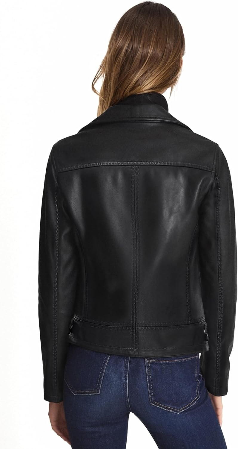 image:imageOlivia Miller Womens Faux Leather Moto Jacket Zipup closure faux leather material biker moto style slim fit suitable for casual wear and outingsJk5208black