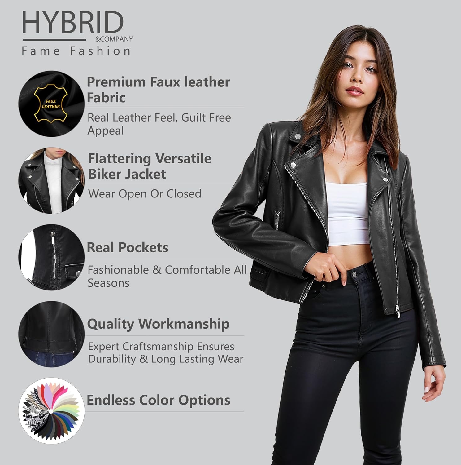 image:imageOlivia Miller Womens Faux Leather Moto Jacket Zipup closure faux leather material biker moto style slim fit suitable for casual wear and outingsJk5208black