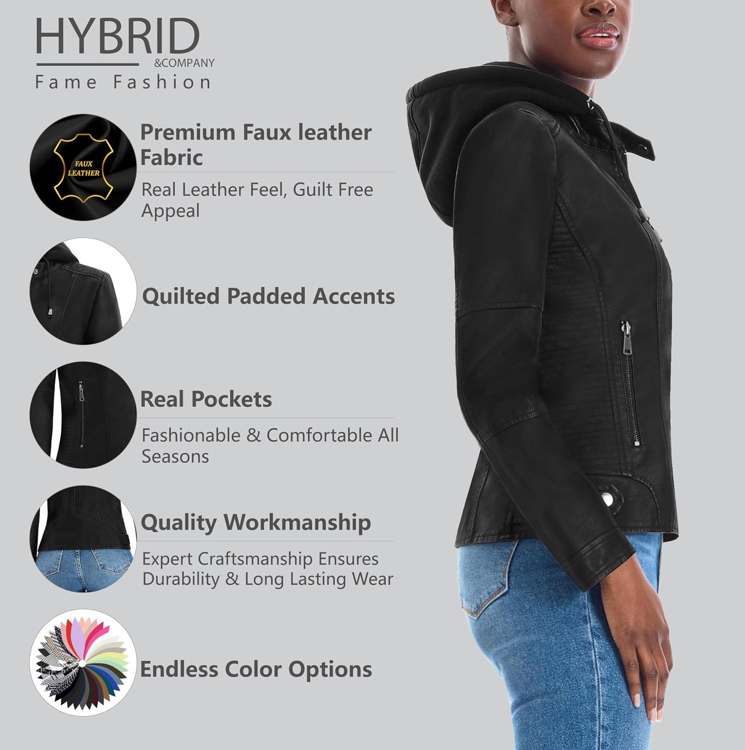 image:imageOlivia Miller Womens Faux Leather Moto Jacket Zipup closure faux leather material biker moto style slim fit suitable for casual wear and outingsJk5210black