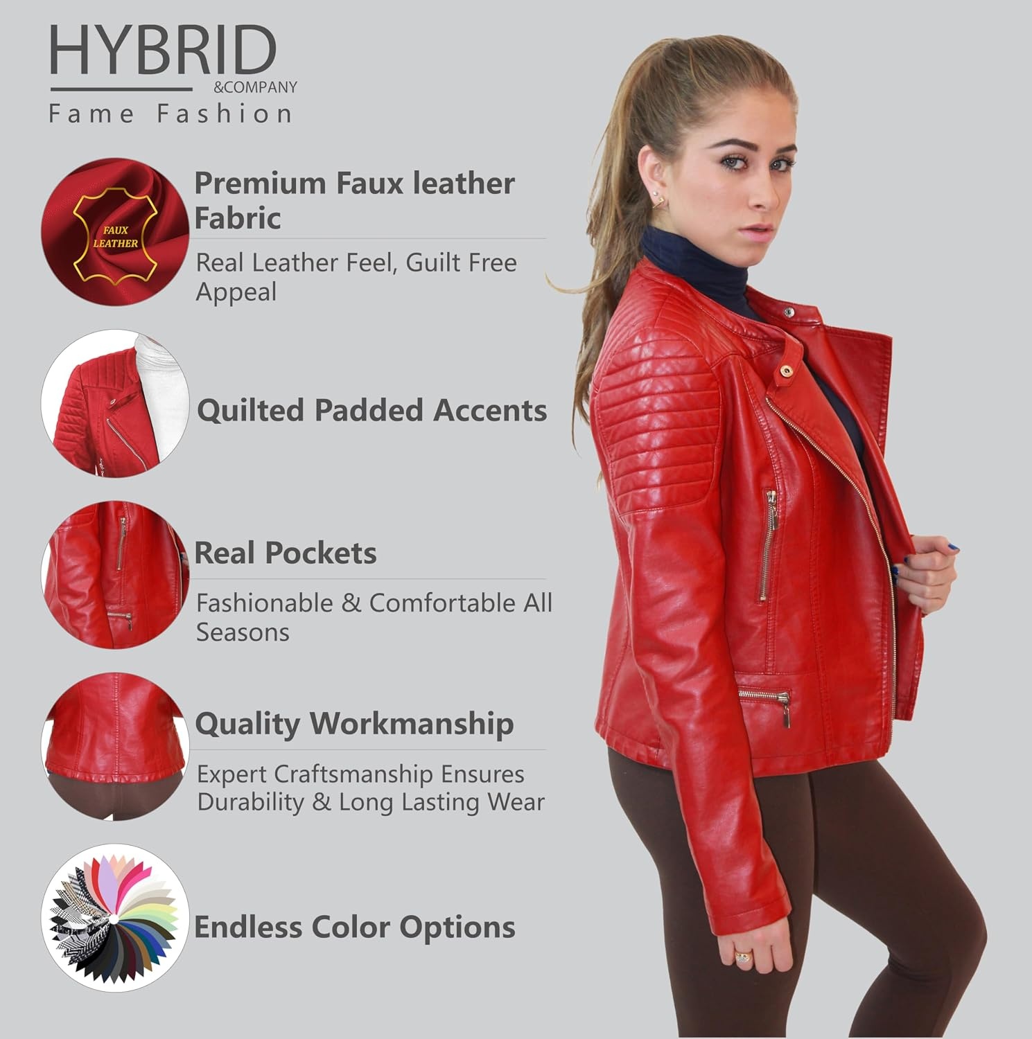 image:imageOlivia Miller Womens Faux Leather Moto Jacket Zipup closure faux leather material biker moto style slim fit suitable for casual wear and outingsRed