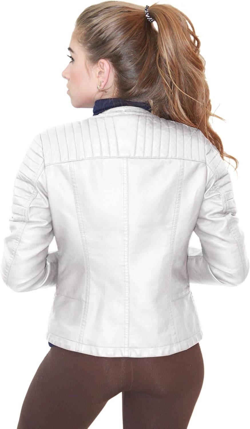 image:imageOlivia Miller Womens Faux Leather Moto Jacket Zipup closure faux leather material biker moto style slim fit suitable for casual wear and outingsWhite