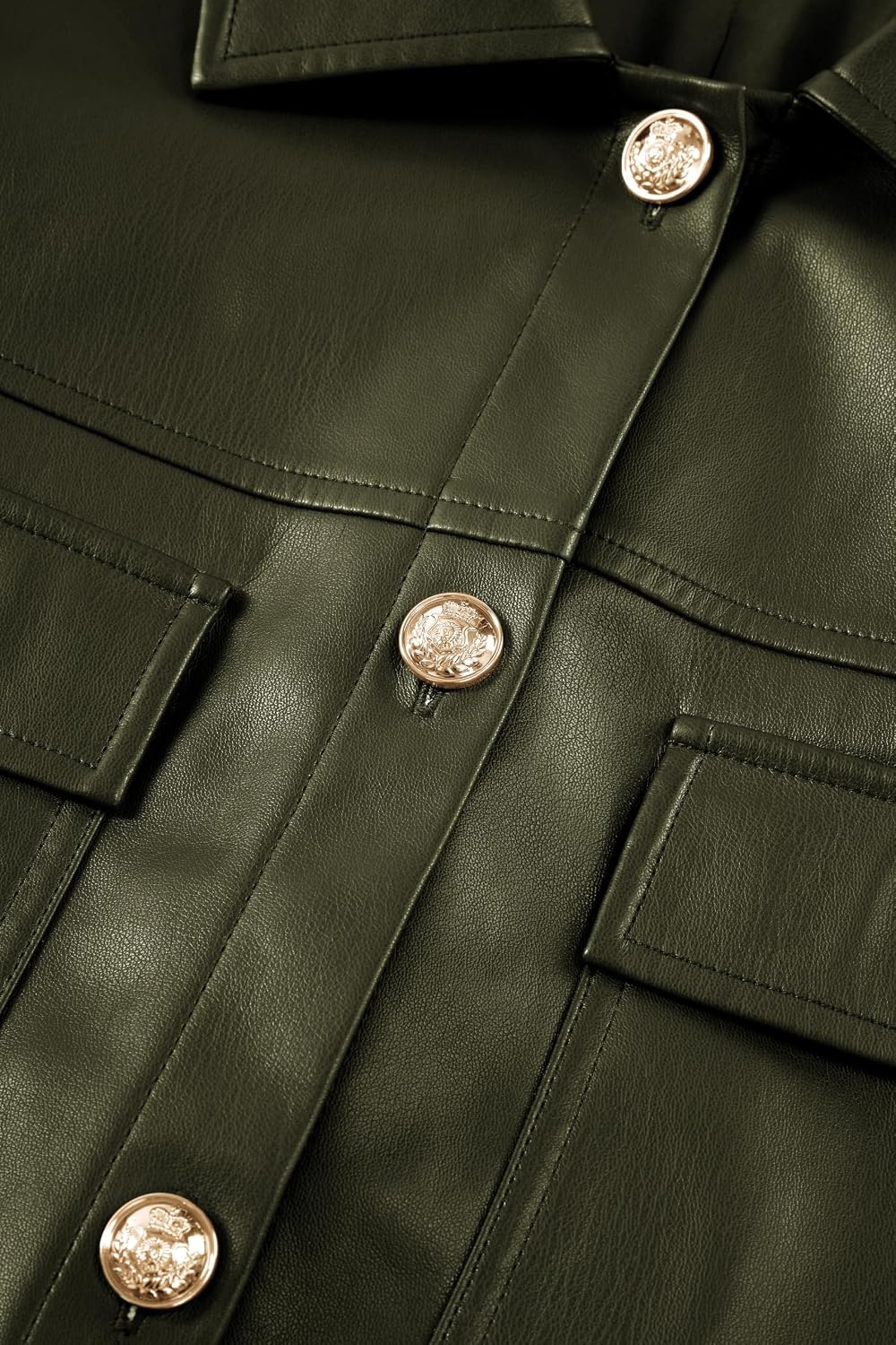 image:imagePRETTYGADEN Womens Button Down Faux Leather Jacket Fall Fashion Turn Down Collar Winter Coats Patch Pockets Motorcycle Bomber Jackets Casual Spring Holiday Travel OuterwearArmy Green
