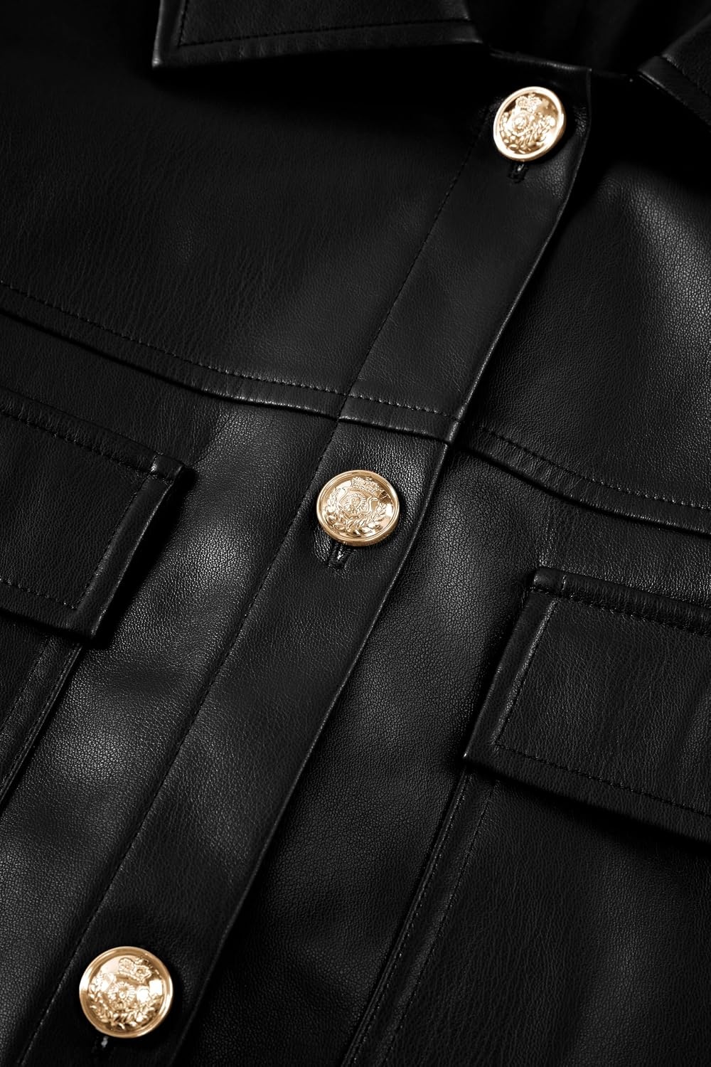 image:imagePRETTYGADEN Womens Button Down Faux Leather Jacket Fall Fashion Turn Down Collar Winter Coats Patch Pockets Motorcycle Bomber Jackets Casual Spring Holiday Travel OuterwearBlack