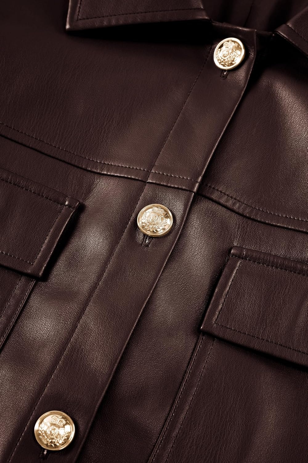 image:imagePRETTYGADEN Womens Button Down Faux Leather Jacket Fall Fashion Turn Down Collar Winter Coats Patch Pockets Motorcycle Bomber Jackets Casual Spring Holiday Travel OuterwearBrown