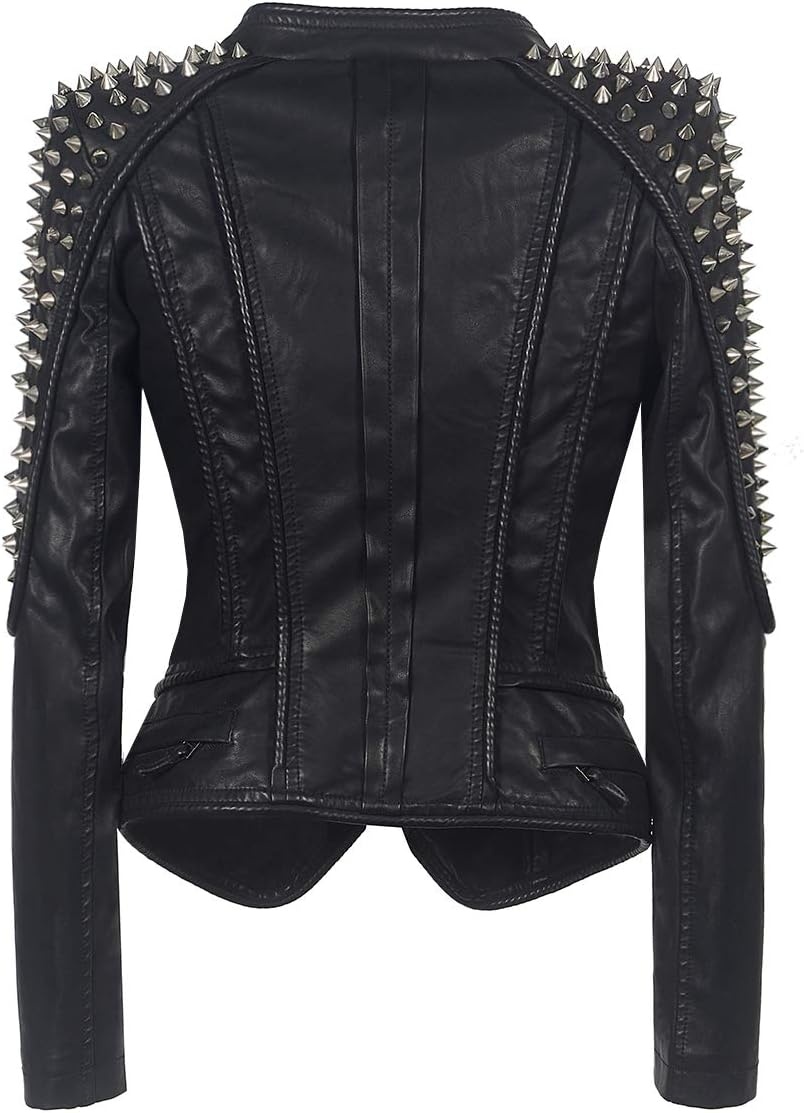 image:imageSX New Punk Rivet faux leather PU Jacket Women fashion Biker Jacket Black Slim Fit Streetwear CoatBlack