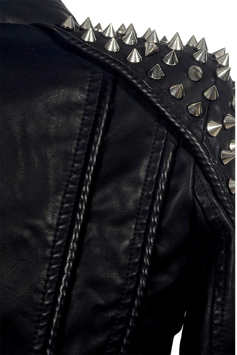 image:imageSX New Punk Rivet faux leather PU Jacket Women fashion Biker Jacket Black Slim Fit Streetwear CoatBlack
