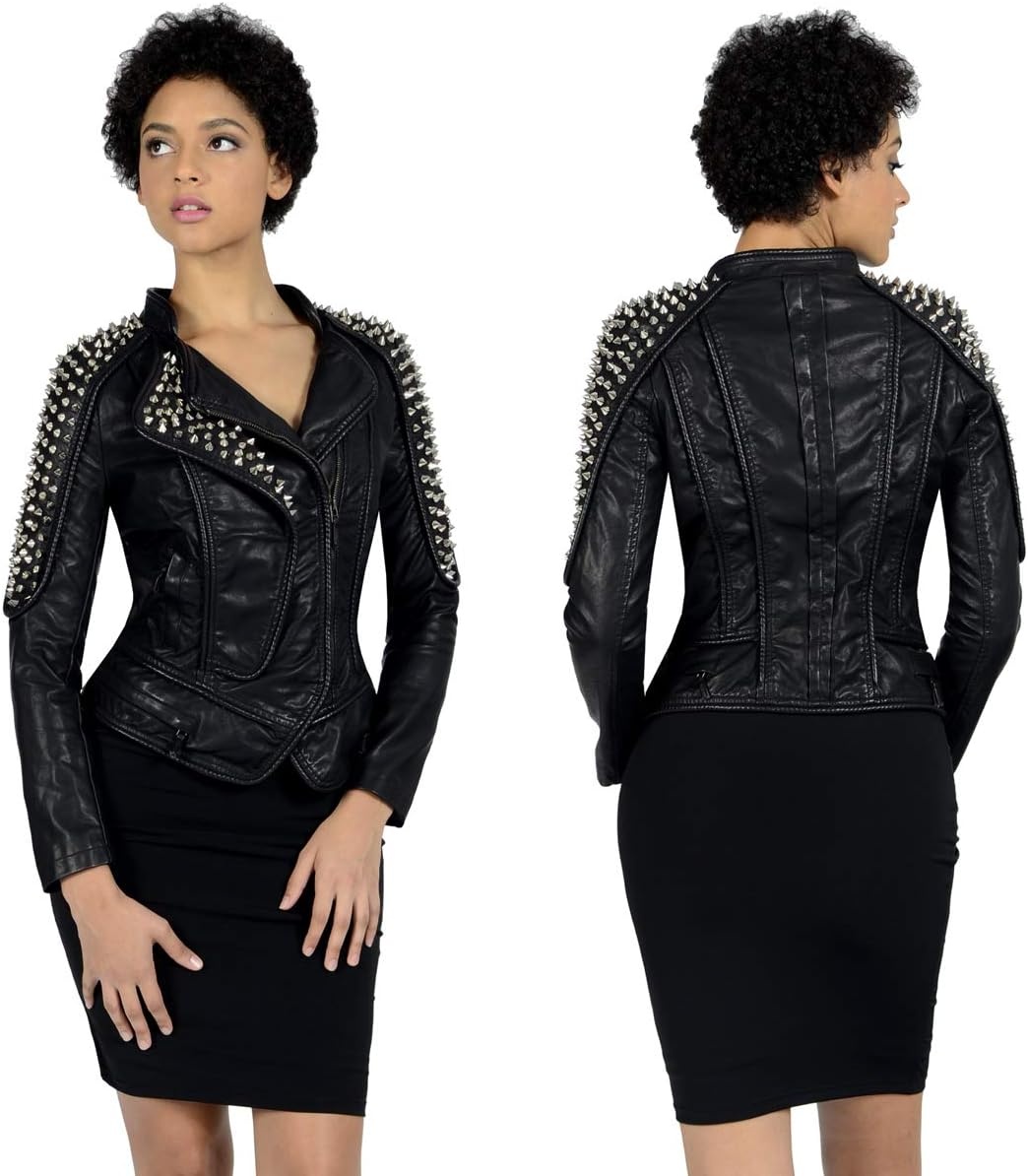 image:imageSX New Punk Rivet faux leather PU Jacket Women fashion Biker Jacket Black Slim Fit Streetwear CoatBlack