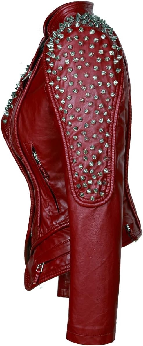image:imageSX New Punk Rivet faux leather PU Jacket Women fashion Biker Jacket Black Slim Fit Streetwear CoatWine