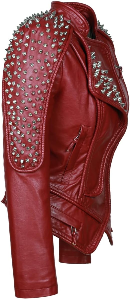 image:imageSX New Punk Rivet faux leather PU Jacket Women fashion Biker Jacket Black Slim Fit Streetwear CoatWine