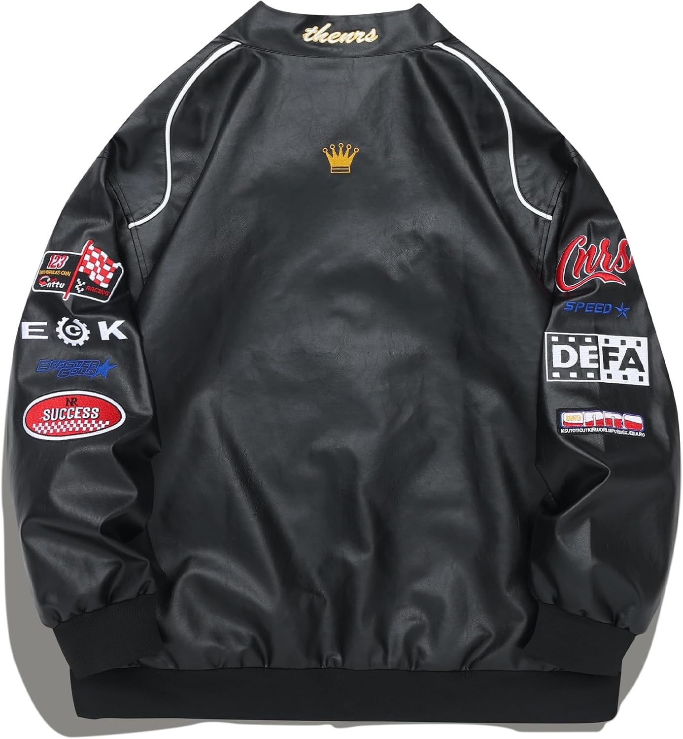 image:imageVamtac Faux Leather Motocross Jackets Oversized Vintage Racing Varsity Bomber Coat Men Trendy StreetwearBlack