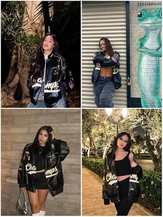 image:imageVamtac Faux Leather Motocross Jackets Oversized Vintage Racing Varsity Bomber Coat Men Trendy StreetwearBlack
