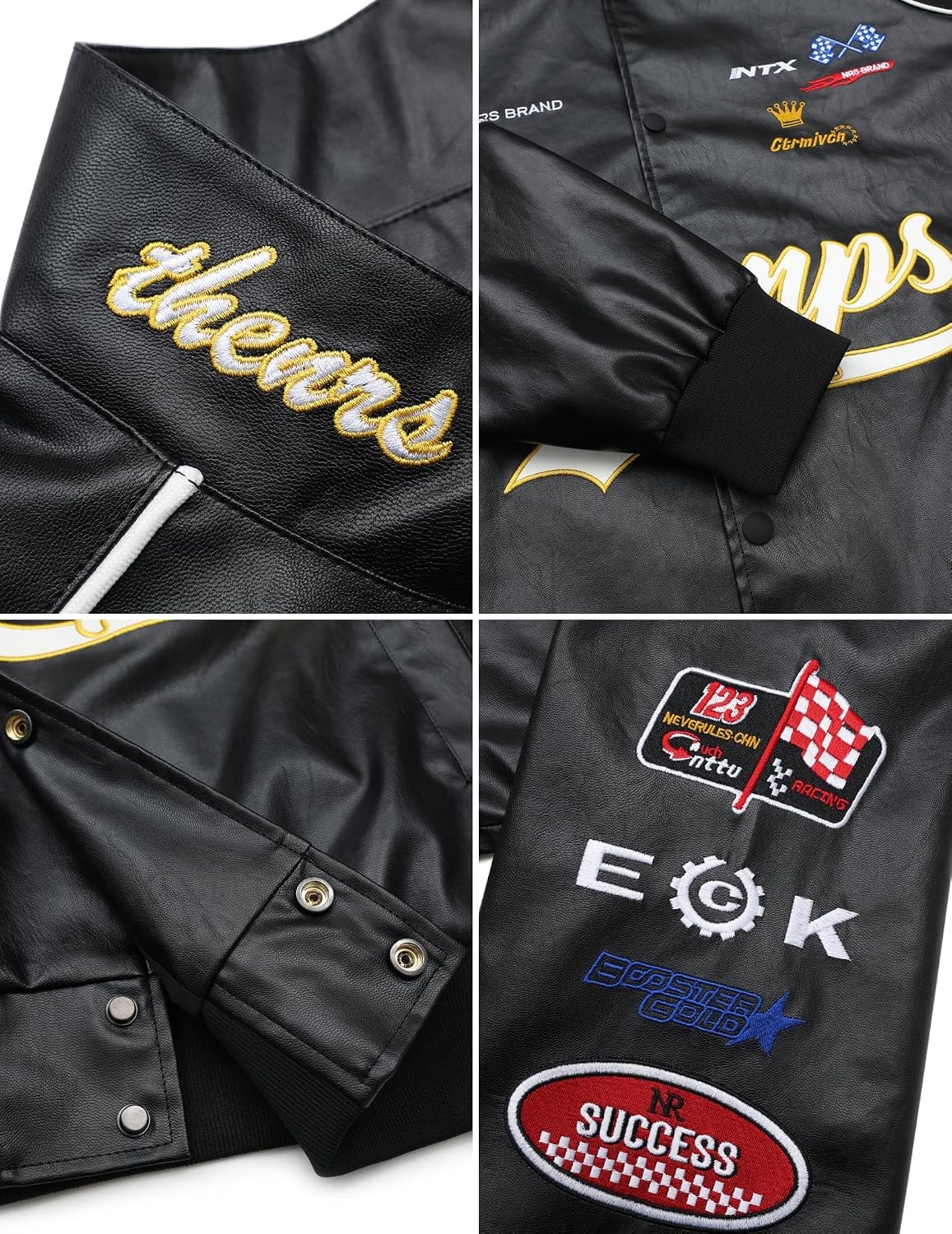 image:imageVamtac Faux Leather Motocross Jackets Oversized Vintage Racing Varsity Bomber Coat Men Trendy StreetwearBlack