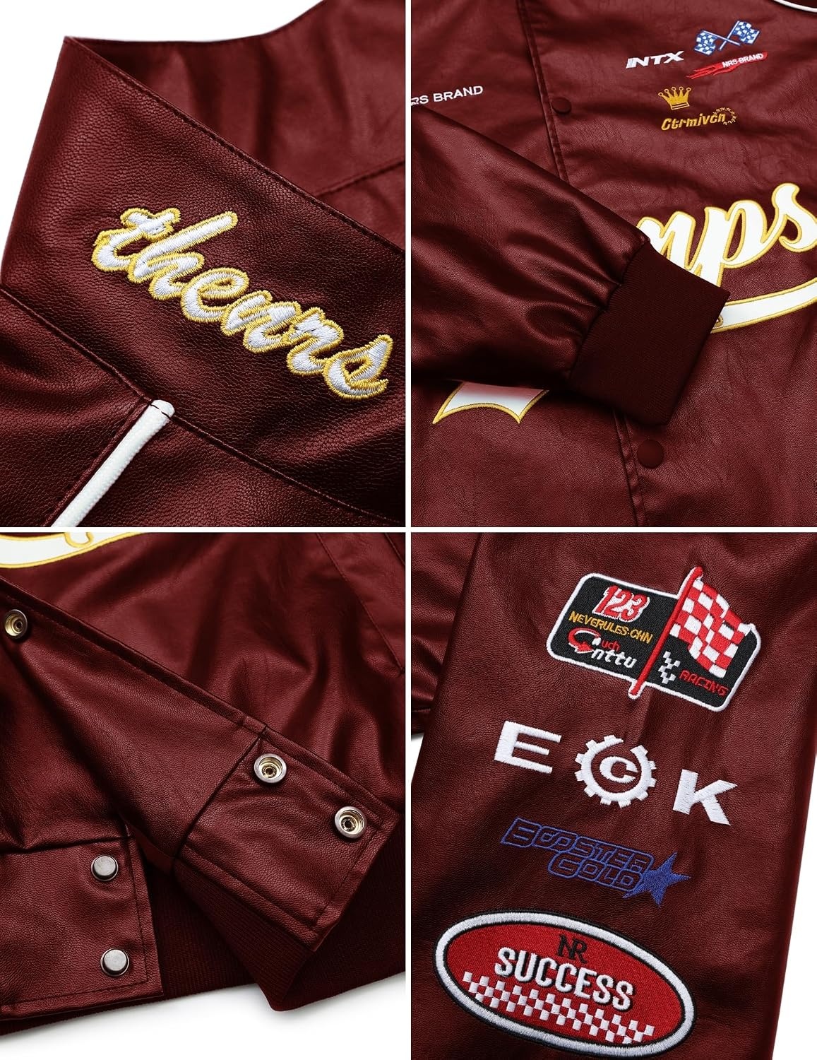 image:imageVamtac Faux Leather Motocross Jackets Oversized Vintage Racing Varsity Bomber Coat Men Trendy StreetwearRed