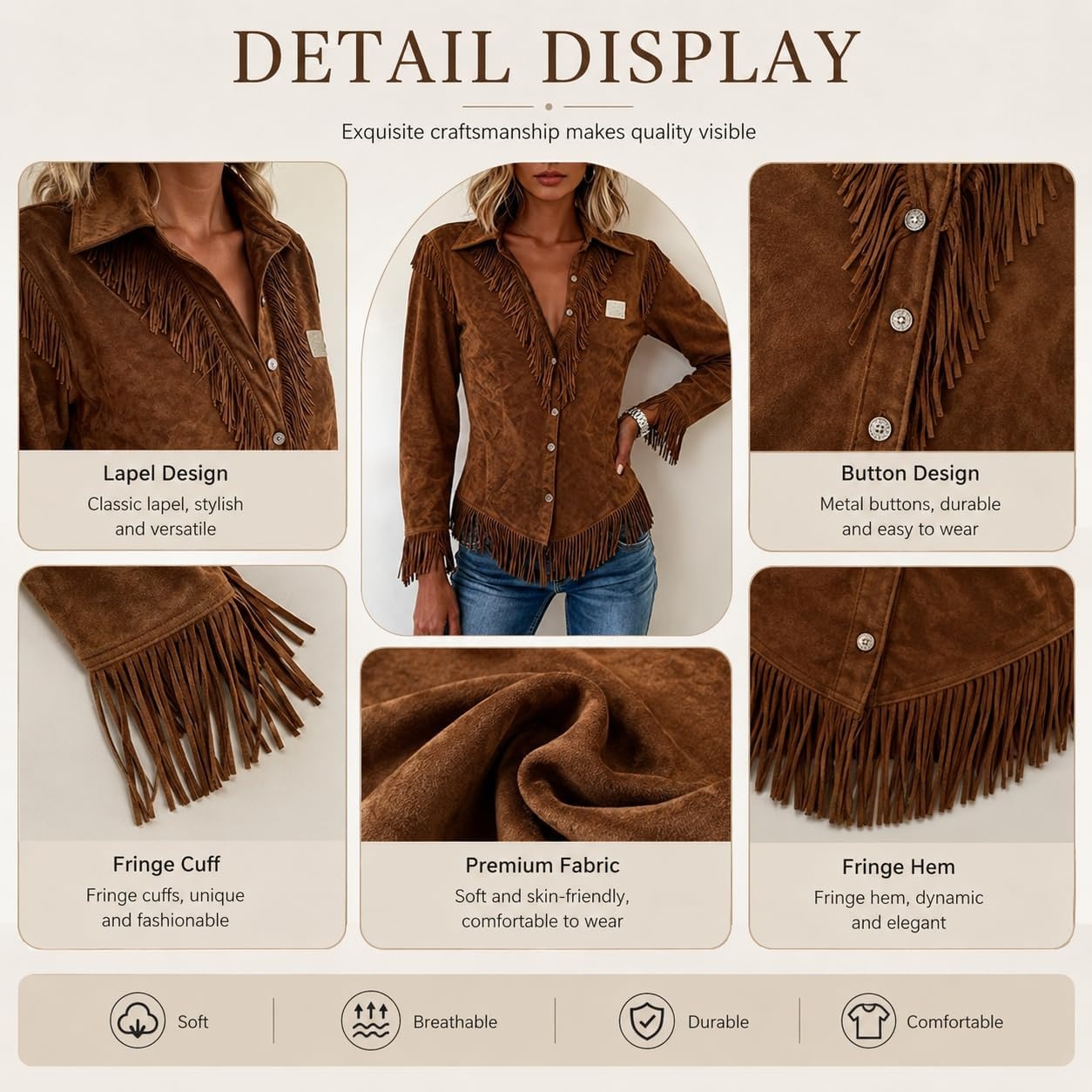 image:imageWestern Tops for Women Y2K Slim Fit Lapel V Neck Suede Fringe Cowgirl Shirt Tassel Suede Raw Hem Button Up Long Sleeve Y2K Hippie Retro Fringed Cowboy Jacket Work Dressy Fall Fashion OutfitsA004pink