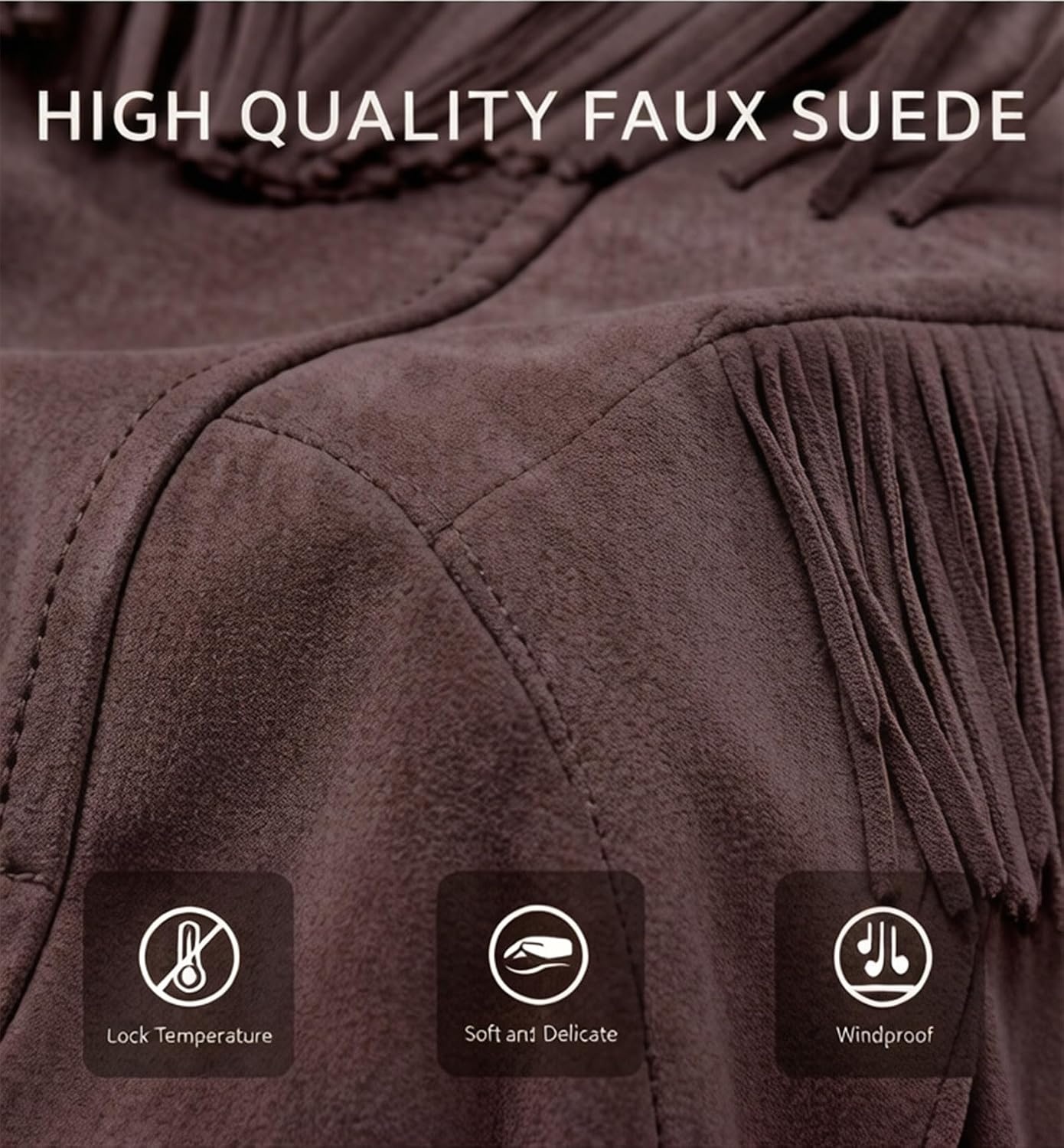 image:imageWomen Faux Leather Moto Jacket BeltedTassel Trim Fringe Vegan PLeather Short CoatZipper UpLapel CollarWestern Country ConcertsFall Spring FashionDark Coffeesuede Fabric
