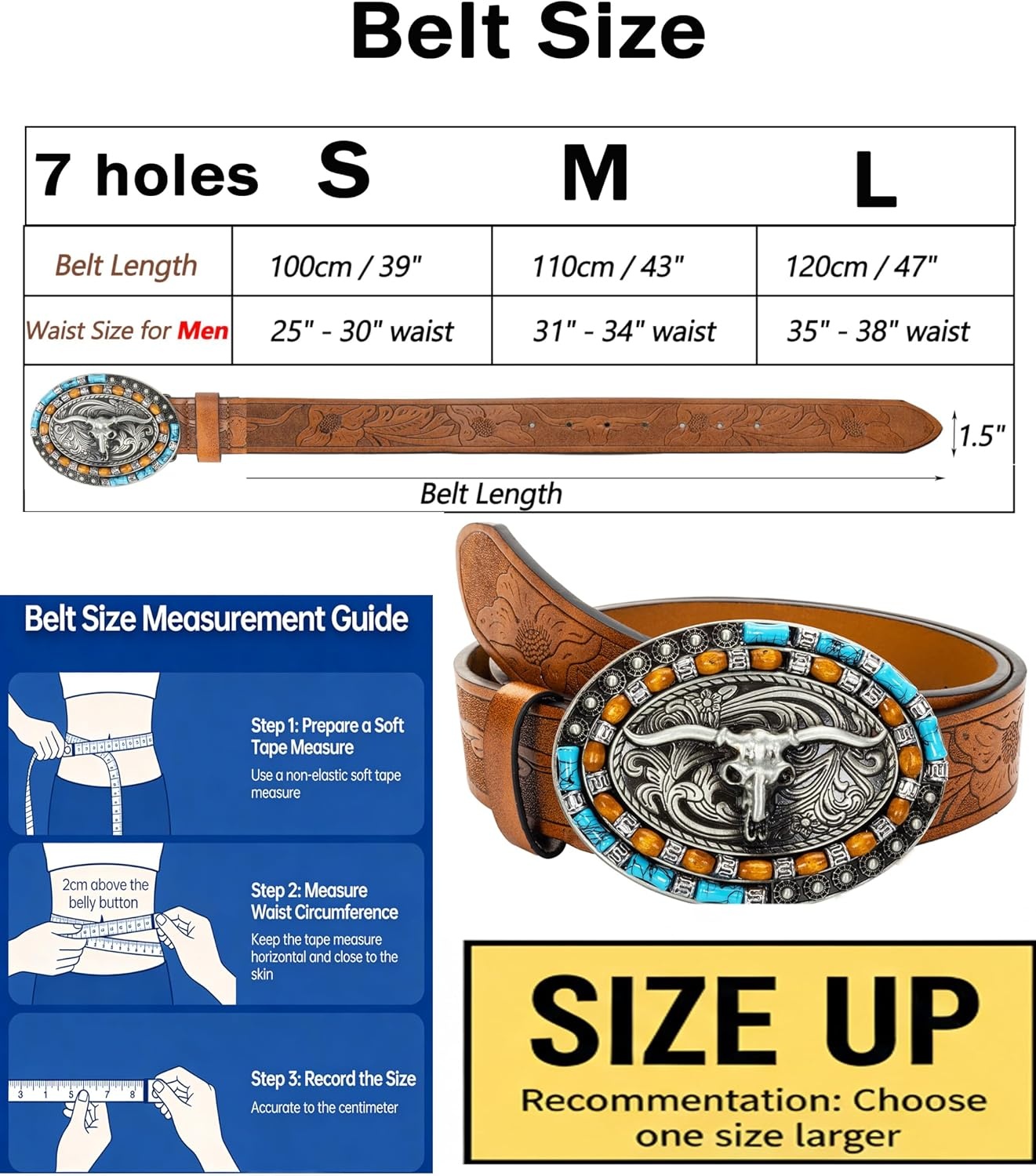 image:imageWomenWesternBelts Turquoise Oval Buckle CowboyLeatherBelt Dress Jeans western outfits belt faux leather floral embossed pattern adjustable fit belts for rodeos festivals country eventsBrown
